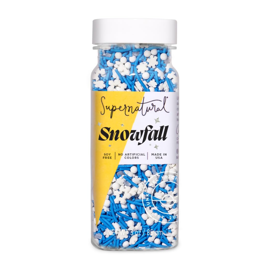 Snowfall Natural Winter Snowflake Sprinkles by Supernatural, Blue &amp; White, No Artificial Dyes, Soy Free, Gluten Free, Vegan, 3oz