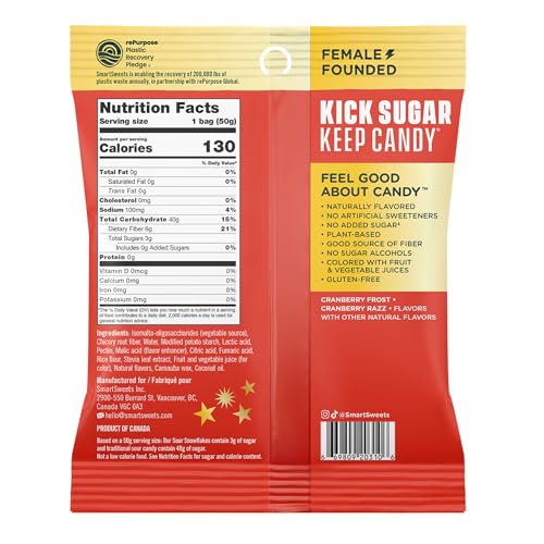 SmartSweets Sour Snowflakes Sour Candy: 1.8oz (Pack of 14), Gummy Candy with Low Sugar, Low Calorie, No Artificial Sweeteners, Plant-Based, Gluten-Free, Healthy Snack for Kids & Adults, Holiday Treat