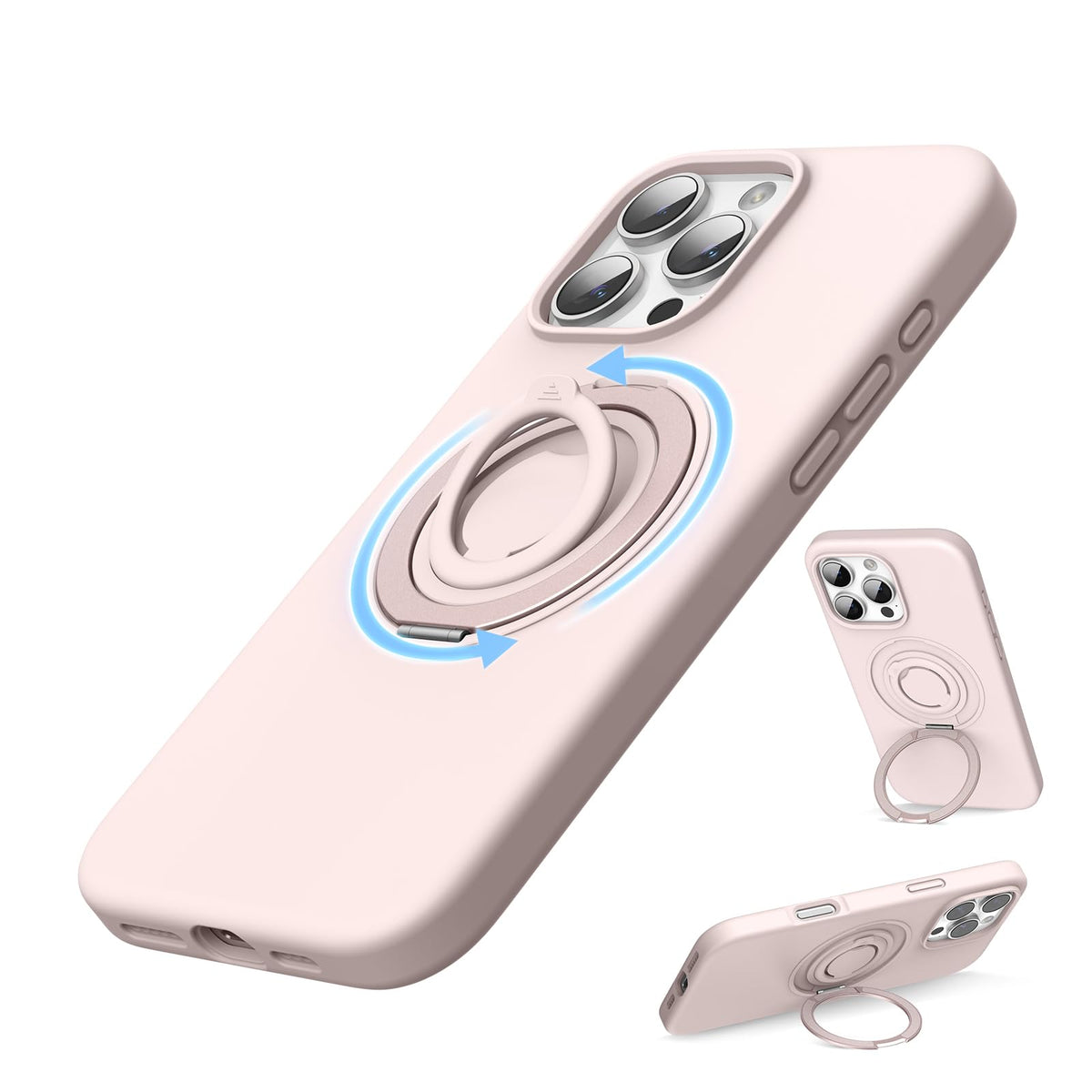 SURPHY 360° Magnetic Stand for iPhone 16 Pro Case with Finger Ring, Compatible with MagSafe, Ring Stand and Finger Ring Phone Case for 16 Pro 6.3 inch 2024, Light Pink