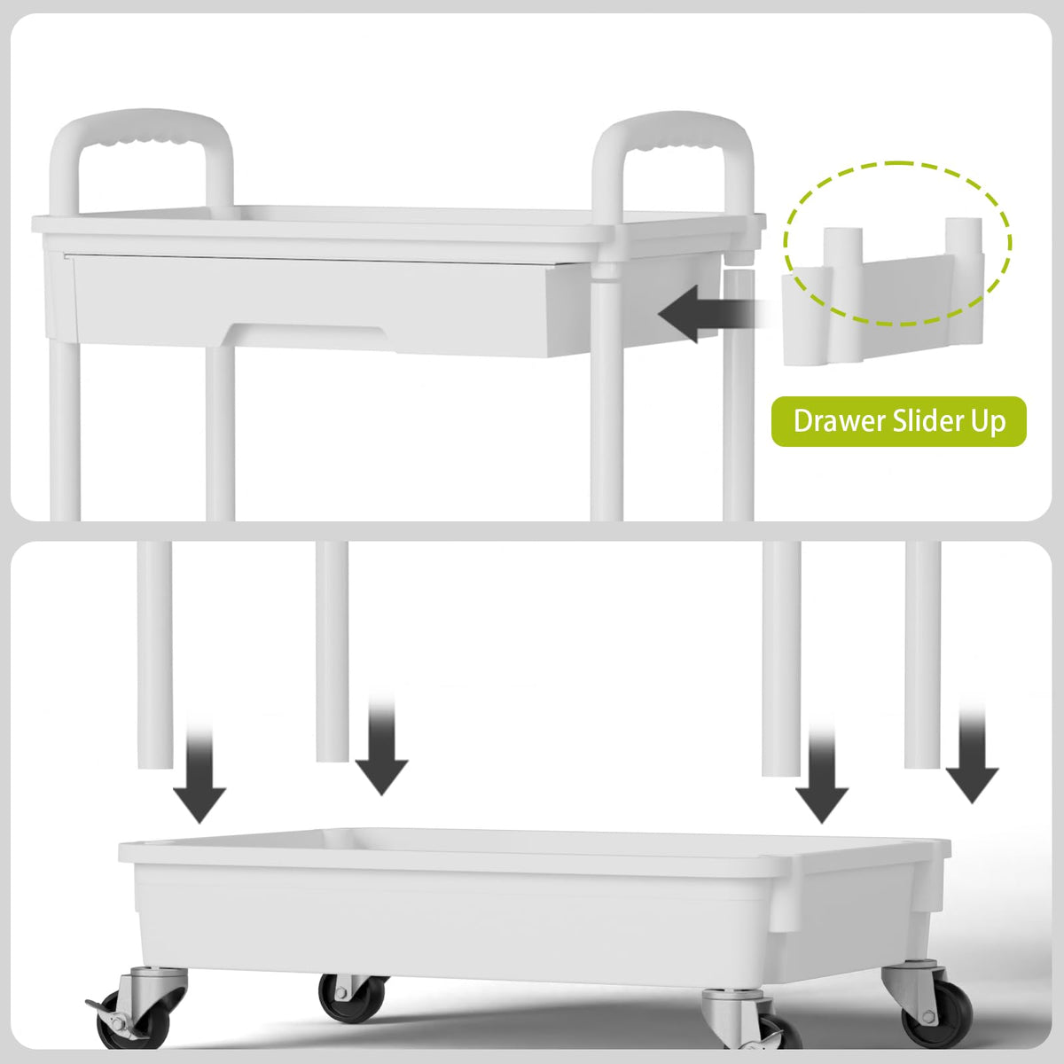 Sorgion 3 Tier Rolling Cart Organizer,Laundry Room Bathroom Organizers and Storage Office Shelves Mobile Shelving Unit Kitchen Trolley Cart with Wheels for Art,Craft,Diaper,Bedside,Snack(White)