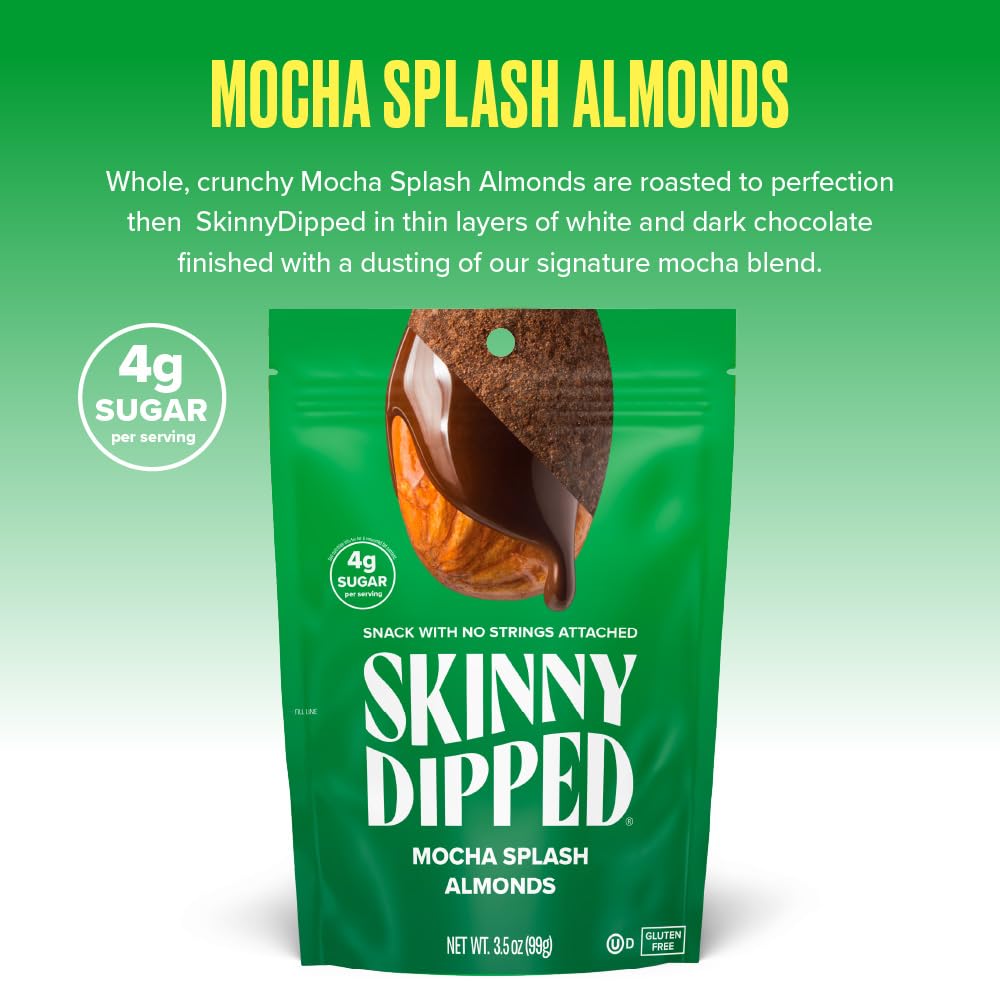 SkinnyDipped Peppermint and Mocha Splash Almonds Variety Pack Bundle, Healthy Snack, Plant Protein, Gluten Free, 3.5 oz Resealable Bags, Pack of 5, Limited Edition
