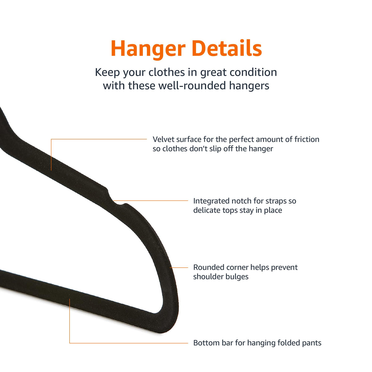 Amazon Basics Slim, Velvet, Non-Slip Suit Clothes Hangers, Pack of 50, Black