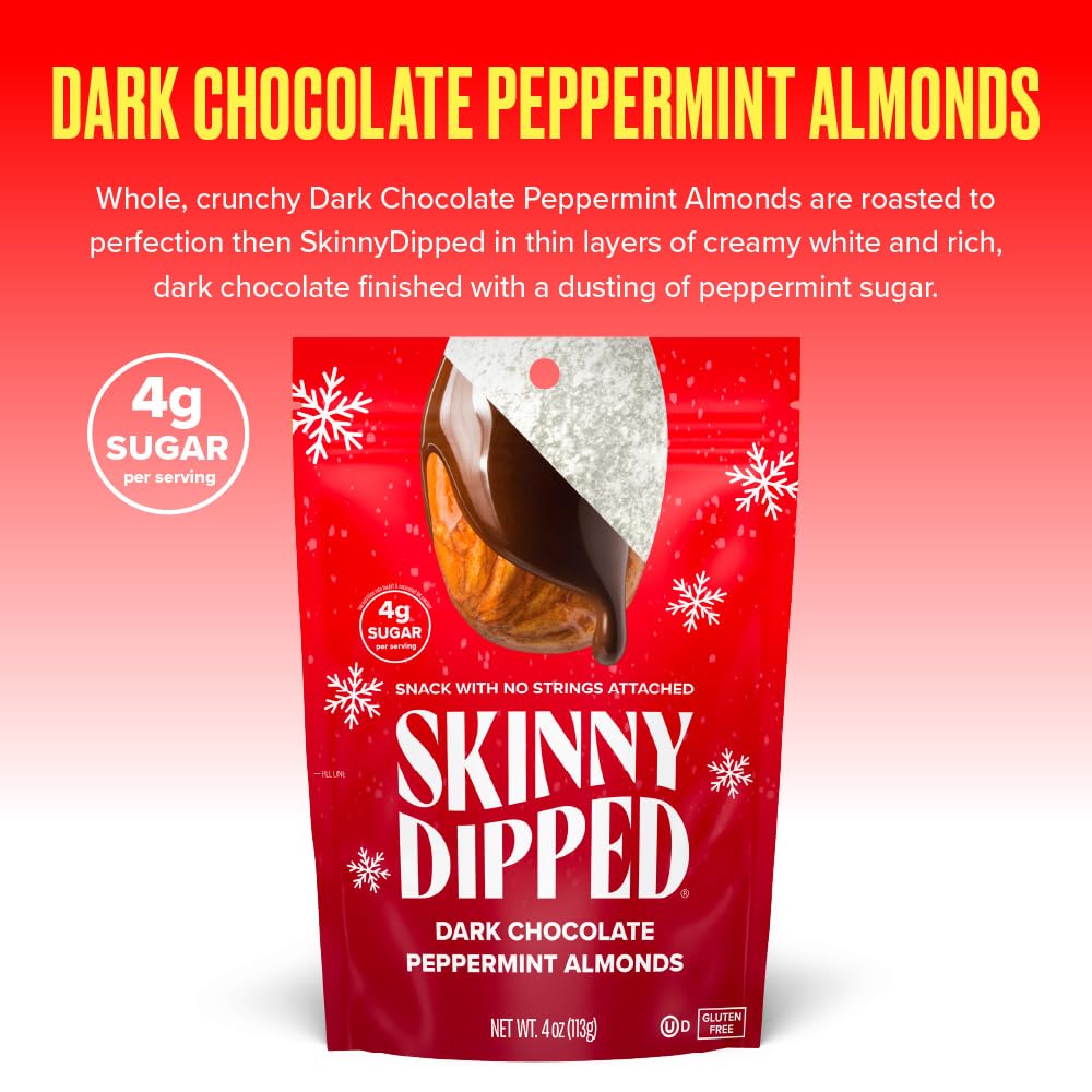 SkinnyDipped Peppermint and Mocha Splash Almonds Variety Pack Bundle, Healthy Snack, Plant Protein, Gluten Free, 3.5 oz Resealable Bags, Pack of 5, Limited Edition