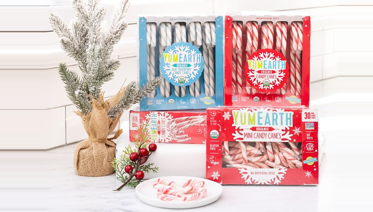 YumEarth Organic Candy Canes - Individually Wrapped Full Size Peppermint Candy Canes - Allergy Friendly, Non GMO, Gluten Free, Vegan - 10 Count (Pack of 1)