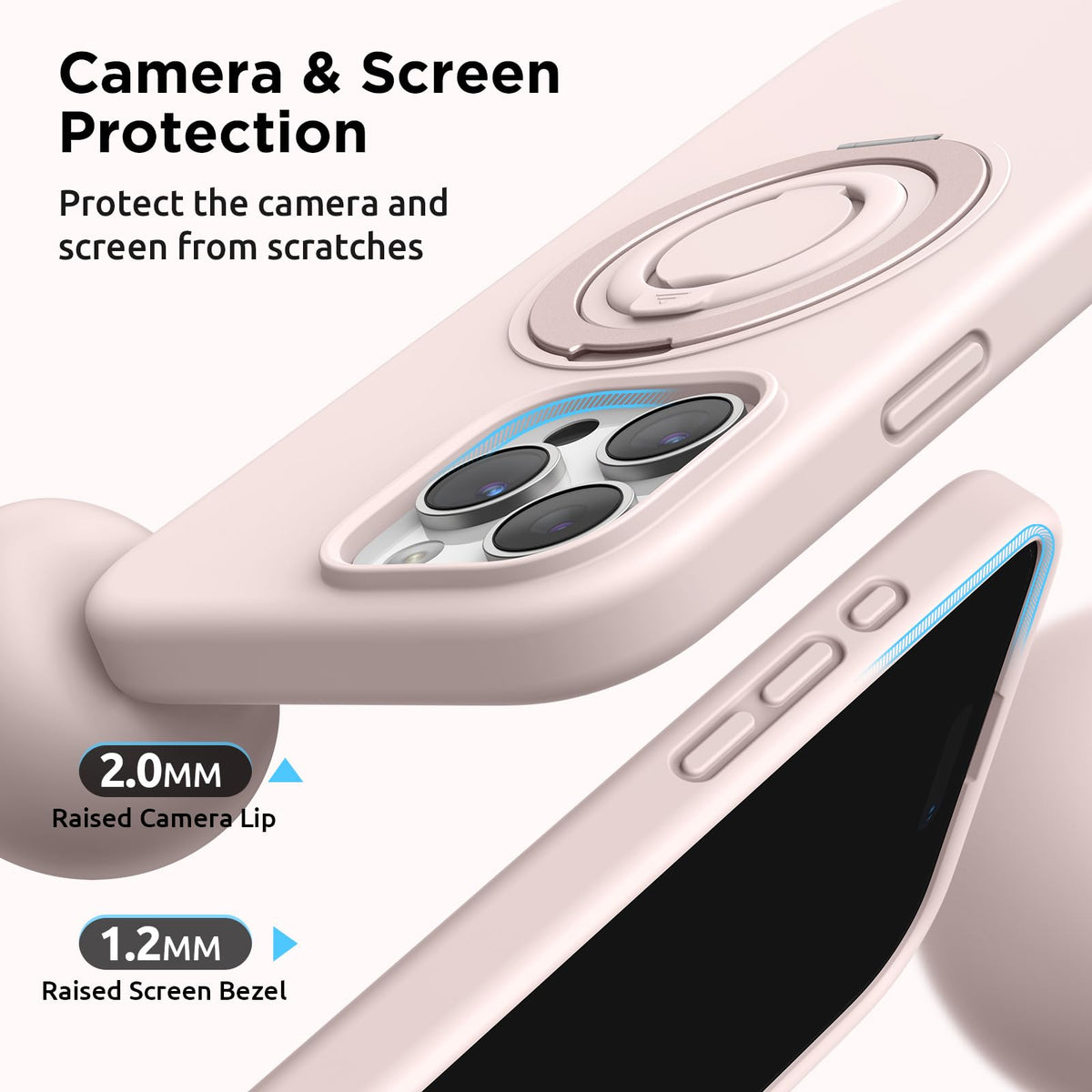 SURPHY 360° Magnetic Stand for iPhone 16 Pro Case with Finger Ring, Compatible with MagSafe, Ring Stand and Finger Ring Phone Case for 16 Pro 6.3 inch 2024, Light Pink