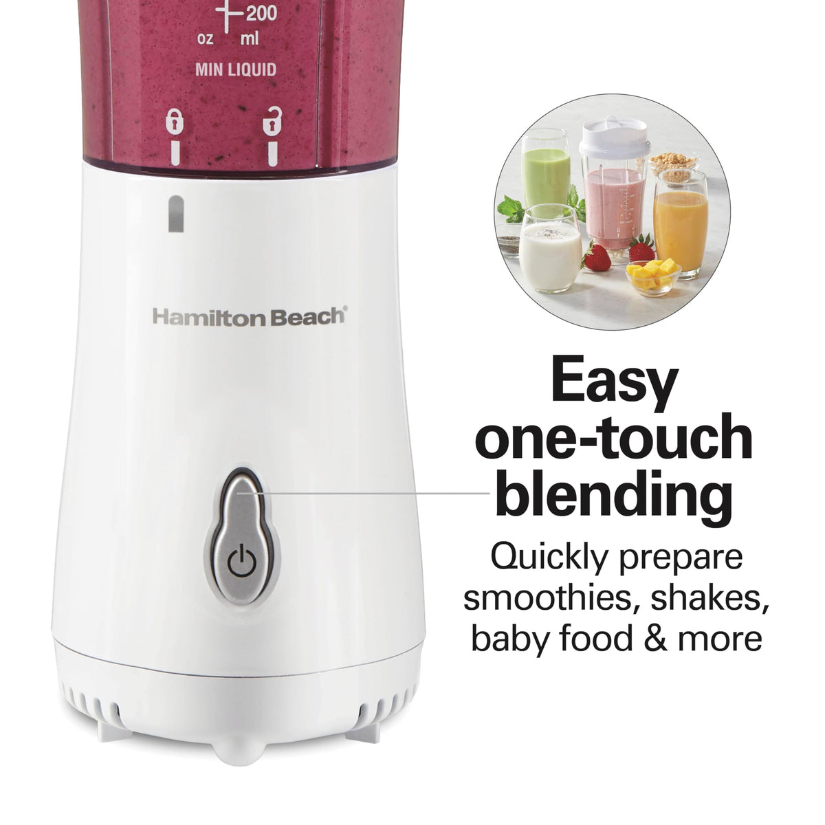 Hamilton Beach Portable Blender for Shakes and Smoothies, 14 Oz BPA Free Travel Cup & Lid, Durable Stainless Steel Blades, Personal Smoothie Blender, 2 Jars - White (51102V)