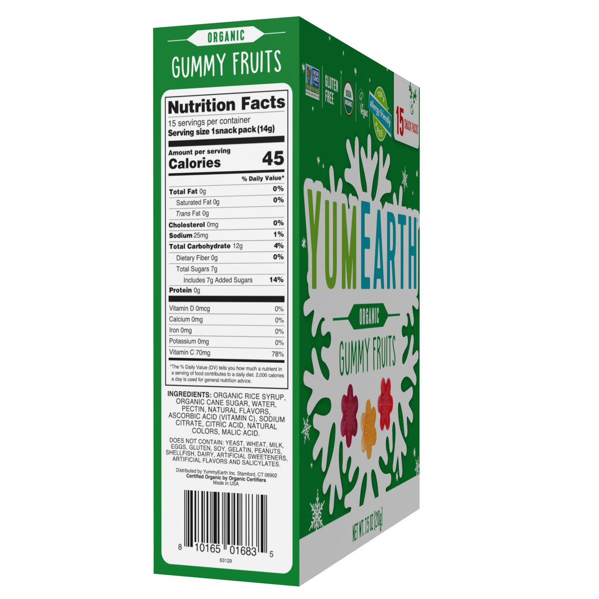 YumEarth Holiday Organic Gummy Fruits 15ct Box Allergy Friendly Christmas Candy, Dye Free, Gluten Free, Non GMO Fruit Snacks