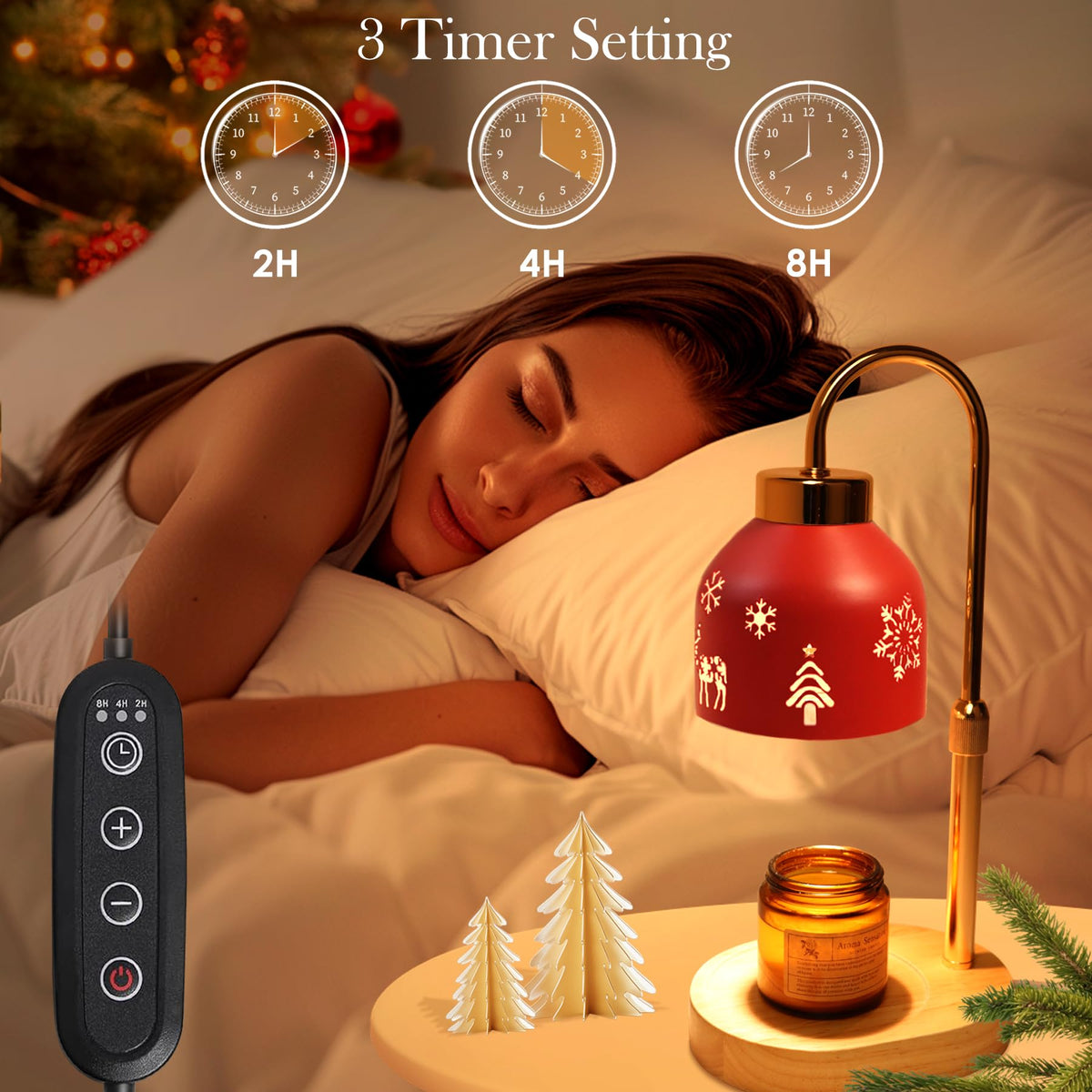 Loowoko Christmas Candle Warmer Lamp, Housewarming Gifts for New Home Decor, Dimmable Scented Wax Melt Warmer with Timer, 2 Bulbs, Holiday Decorations Gift for Mom Women