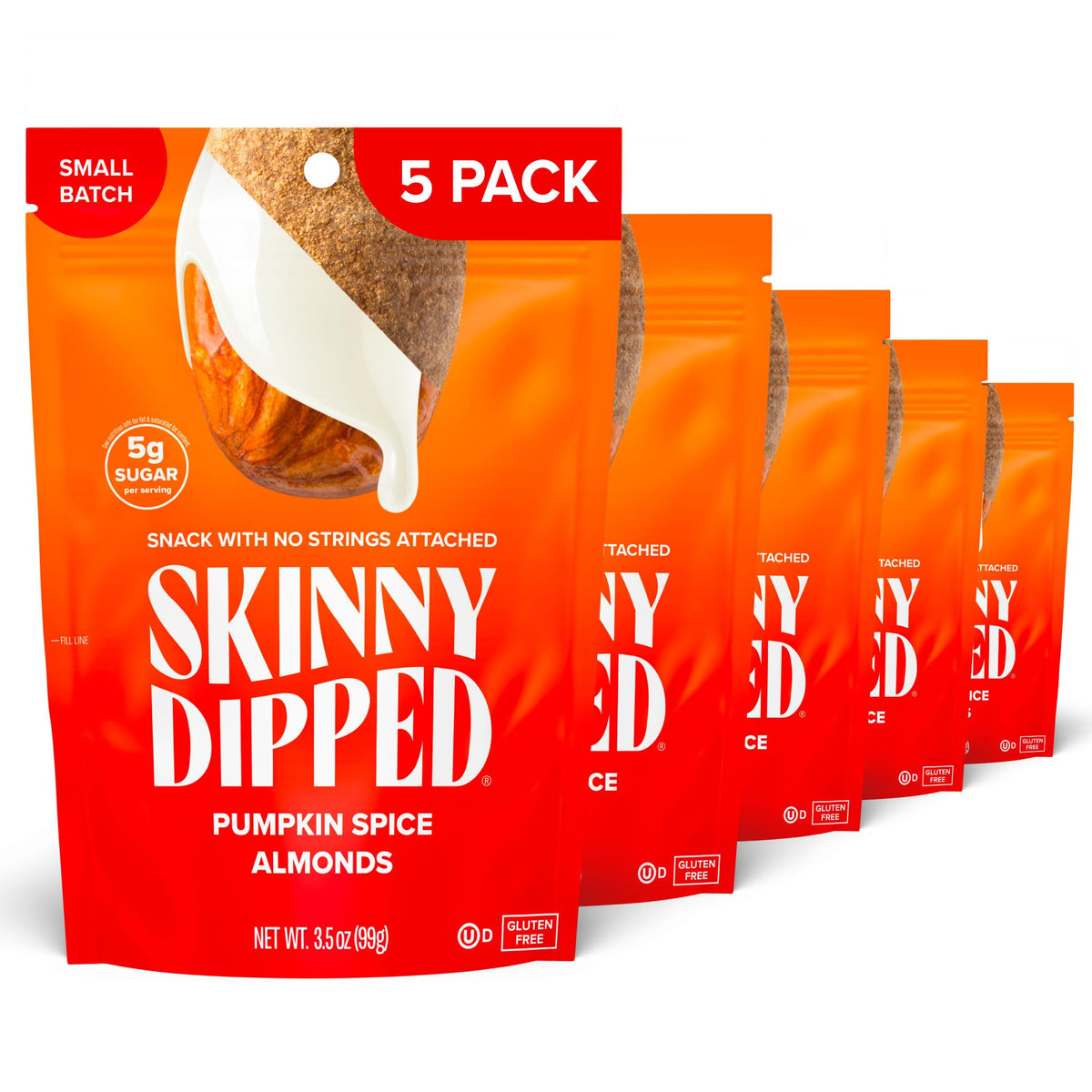 SkinnyDipped Pumpkin Spice Almonds, 3.5oz Bags | 5 Pack