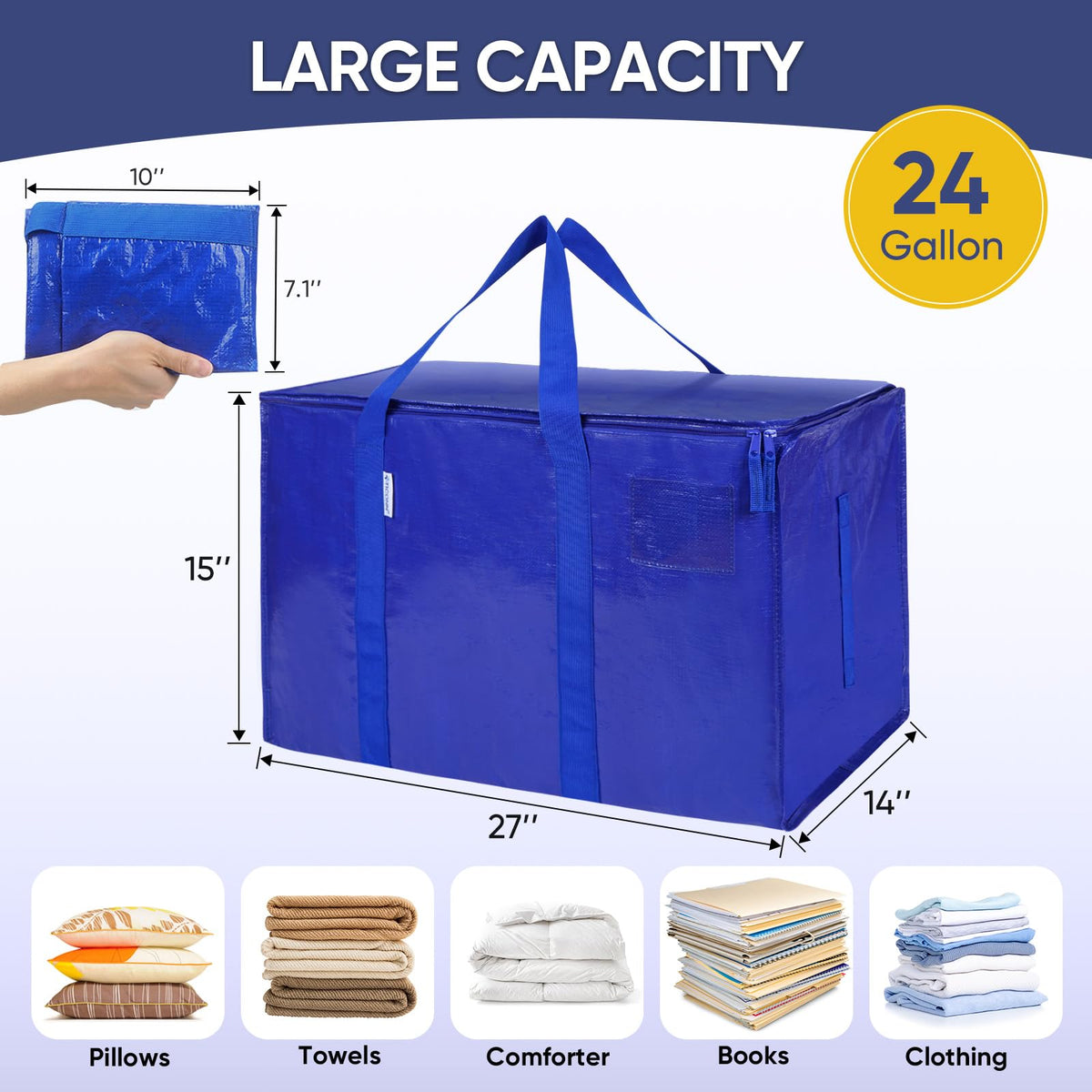 TICONN 6 Pack Extra Large Moving Bags with Zippers &amp; Carrying Handles, Heavy-Duty Storage Tote Moving Boxes for Space Saving