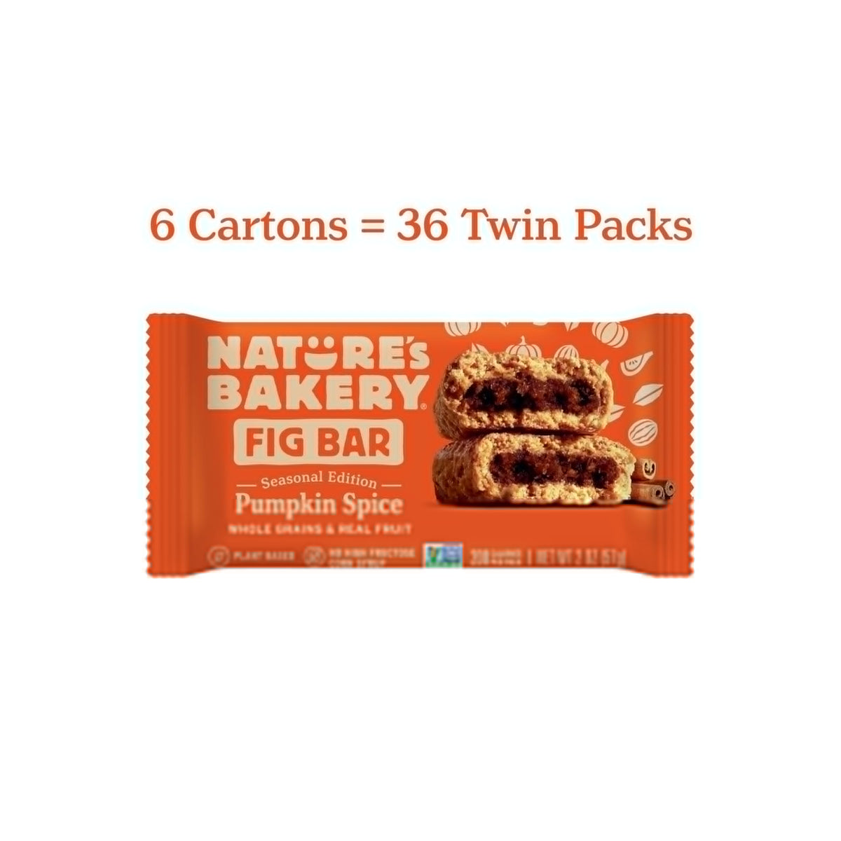 Nature's Bakery Whole Wheat Pumpkin Spice Fig Bars, 2 oz Snack Bars (36 Ct), Plant-Based, Vegan, Non-GMO