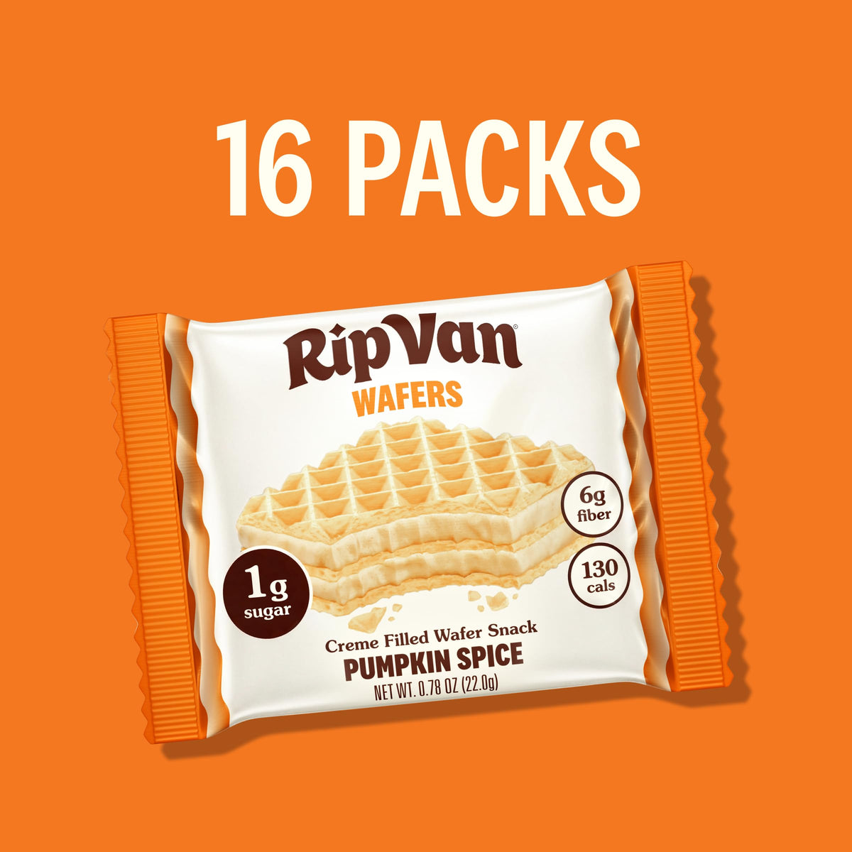 Rip Van Pumpkin Spice Keto Wafer Cookies, Healthy Vegan Snack, Non-GMO, Low Carb, Low Sugar (1g), Low Calorie, 16 Count