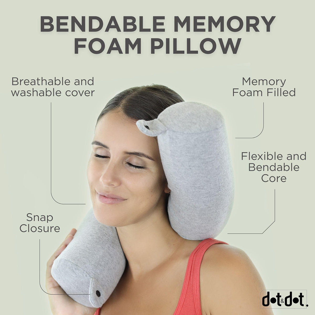 Dot&amp;Dot Twist Memory Foam Travel Pillow for Airplanes - Travel Neck Pillow for Sleeping - Airplane Pillow for Neck Support, Chin, Lumbar and Leg - Adjustable, Bendable Neck Roll Pillow