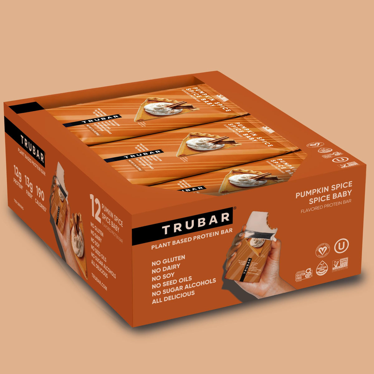 TRUBAR Vegan Protein Bar, Spice, Spice Baby, Plant Based, 12ct