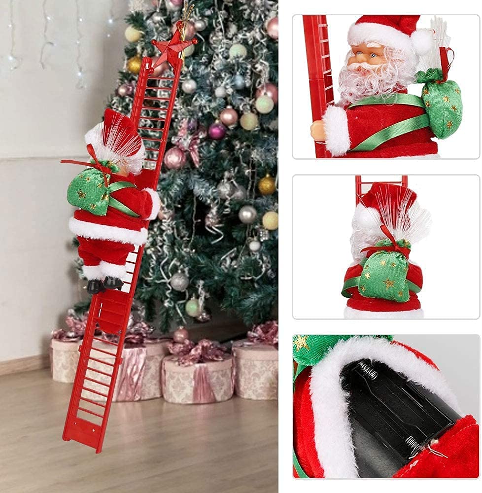 Santa Claus Musical Climbing Ladder, Electric Christmas Climbing Santa Ladder Decoration Climbing Santa Claus Doll Toy with Christmas Music, Climbing Santa Ladder for Home Party Wall Tree Decoration