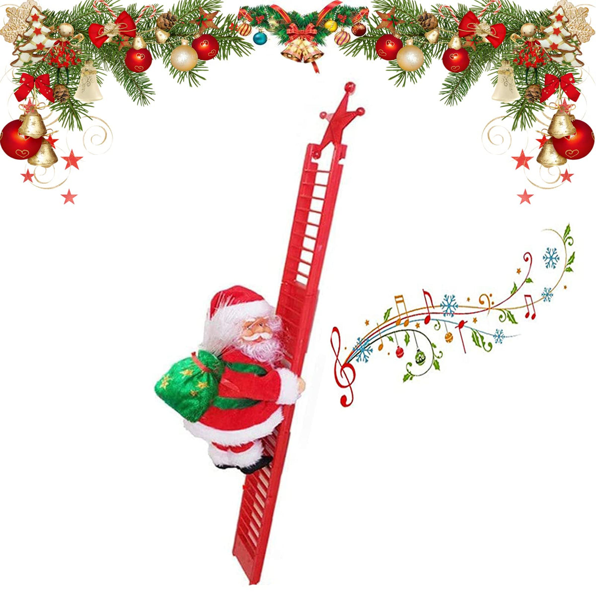 Santa Claus Musical Climbing Ladder, Electric Christmas Climbing Santa Ladder Decoration Climbing Santa Claus Doll Toy with Christmas Music, Climbing Santa Ladder for Home Party Wall Tree Decoration