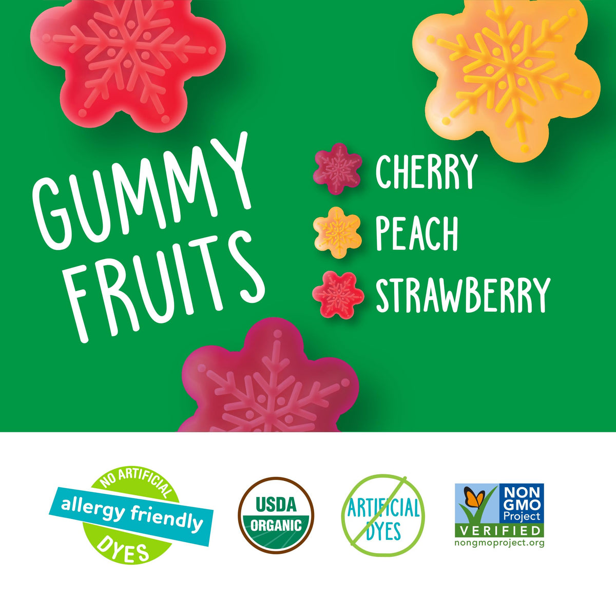 YumEarth Holiday Organic Gummy Fruits 15ct Box Allergy Friendly Christmas Candy, Dye Free, Gluten Free, Non GMO Fruit Snacks