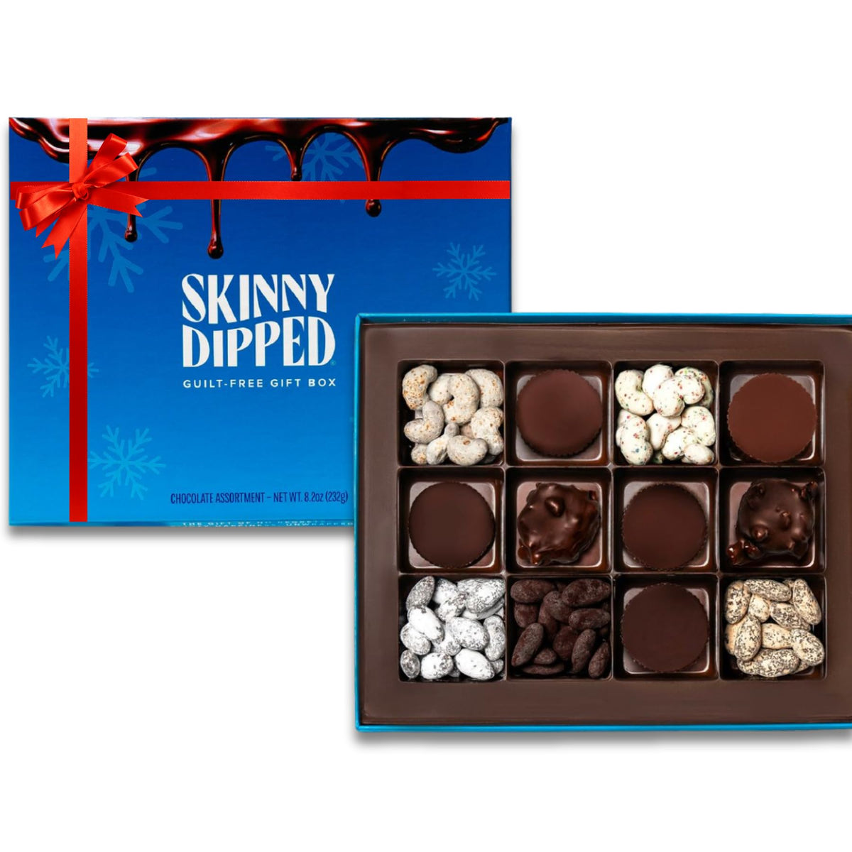 SkinnyDipped Cups & Bites | Low Sugar, Low Carb, Keto Friendly & Gluten Free | Holiday Gift Box – Assorted Chocolate & Nut Variety Pack