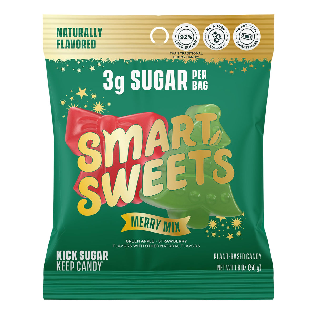 SmartSweets Merry Mix Gummy Candy: 1.8oz (Pack of 14), Gummy Candy with Low Sugar, Low Calorie, No Artificial Sweeteners, Plant-Based, Gluten-Free, Healthy Snack for Kids & Adults, Holiday Treat