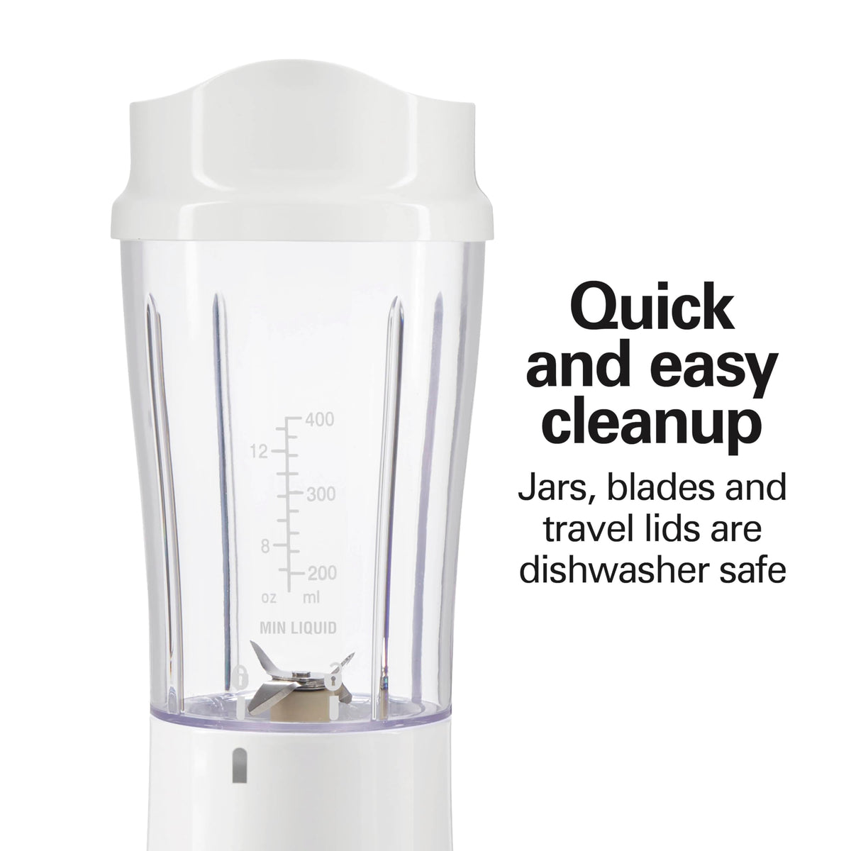 Hamilton Beach Portable Blender for Shakes and Smoothies, 14 Oz BPA Free Travel Cup & Lid, Durable Stainless Steel Blades, Personal Smoothie Blender, 2 Jars - White (51102V)
