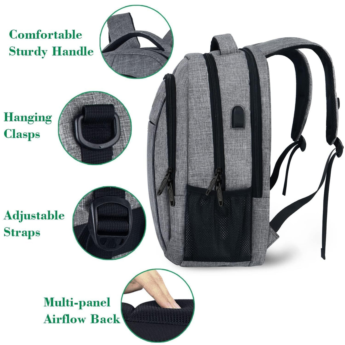 MATEIN Travel Laptop Backpack, Business Anti Theft Slim Sturdy Laptops Backpack with USB Charging Port, Water Resistant College School Computer Bag Gift for Men &amp; Women Fits 15.6 Inch Notebook, Grey