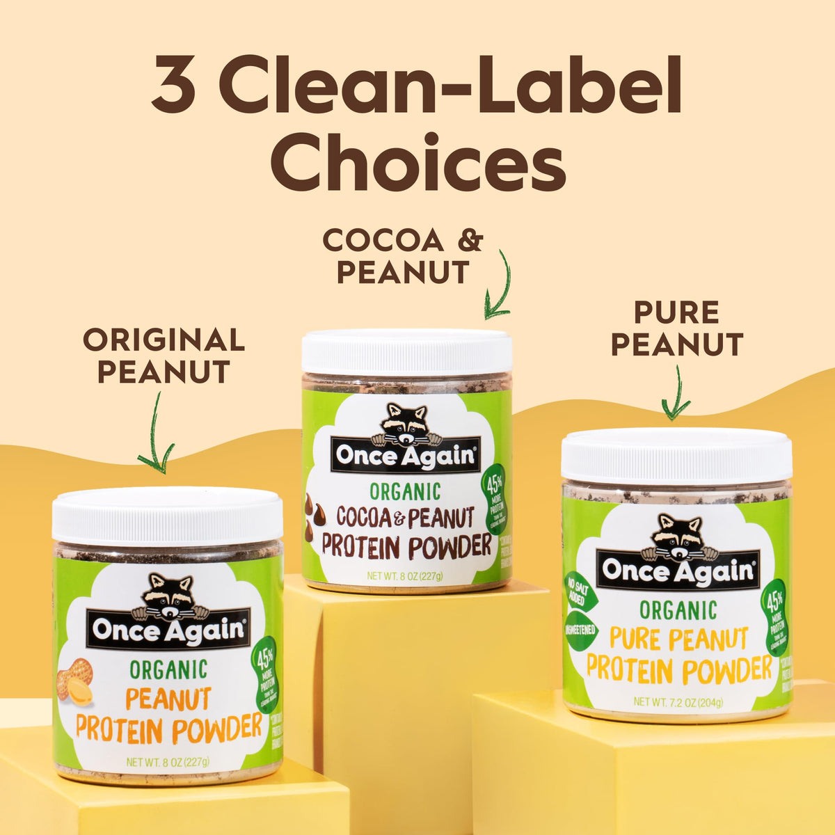 Once Again Chocolate Peanut Protein Powder - 9g Plant Protein, 2g Sugar - Organic Cocoa & Peanut Butter Powder - 60 Calories, Non-GMO, Vegan, Gluten-Free Certified - 8 Ounces