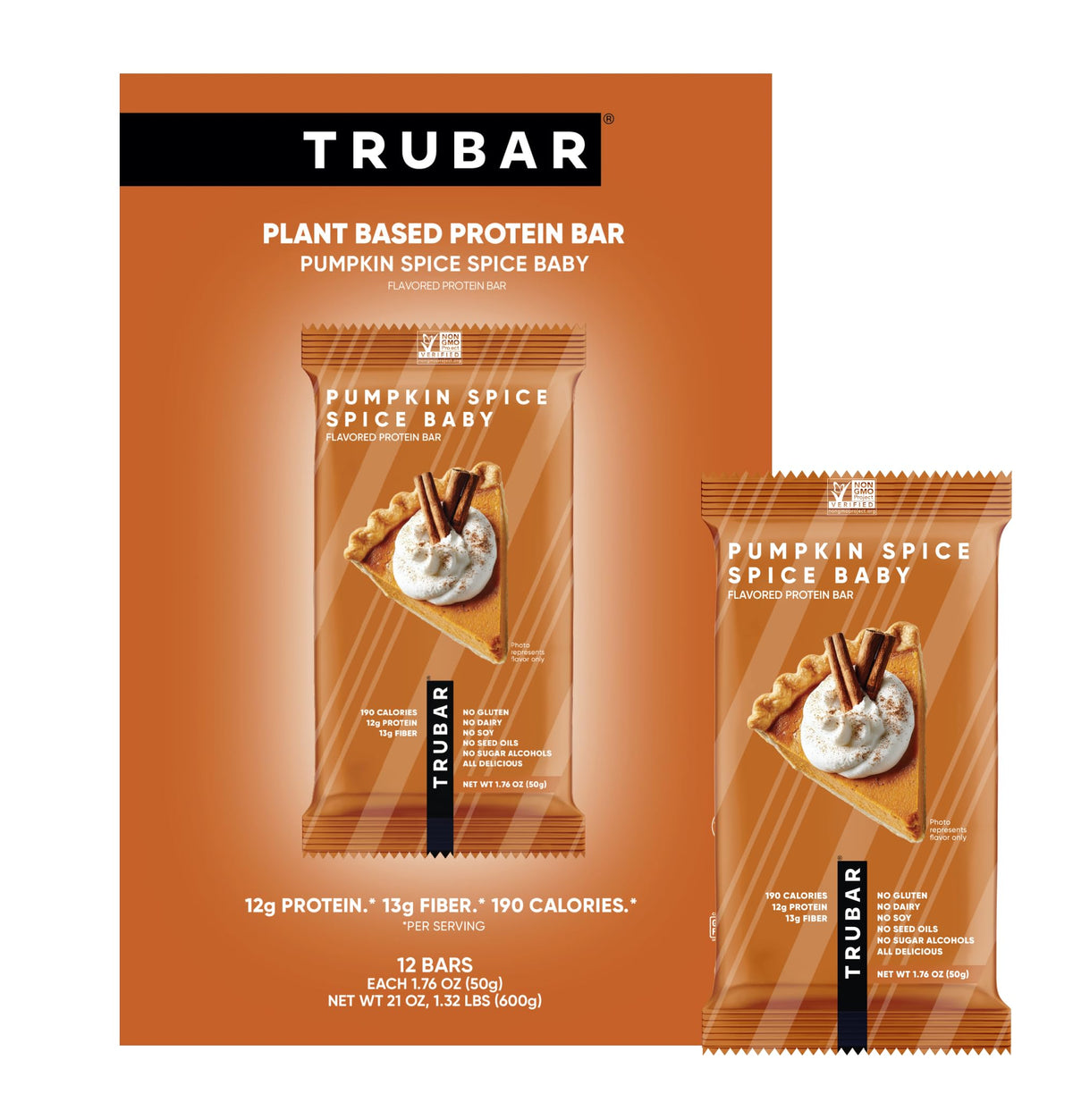 TRUBAR Vegan Protein Bar, Spice, Spice Baby, Plant Based, 12ct