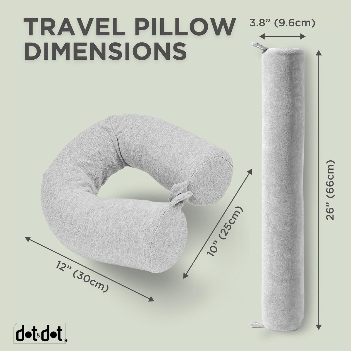 Dot&amp;Dot Twist Memory Foam Travel Pillow for Airplanes - Travel Neck Pillow for Sleeping - Airplane Pillow for Neck Support, Chin, Lumbar and Leg - Adjustable, Bendable Neck Roll Pillow