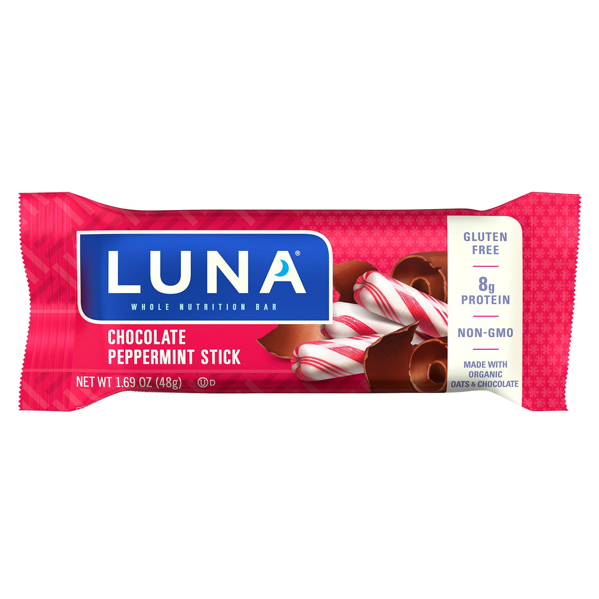 LUNA BAR - Gluten Free Snack Bars - Chocolate Peppermint Stick -8g of protein - Non-GMO - Plant-Based Wholesome Snacking - On the Go Snacks (1.69 Ounce Snack Bars, 15 Count)