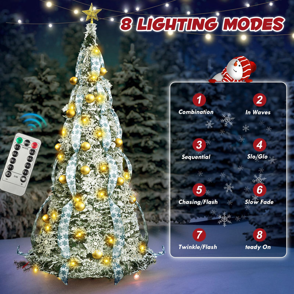 6FT Pre lit Pop Up Christmas Tree with Lights, Pre-Decorated Artificial Tree Collapsible Christmas Tree Holiday Party Decorations (White)