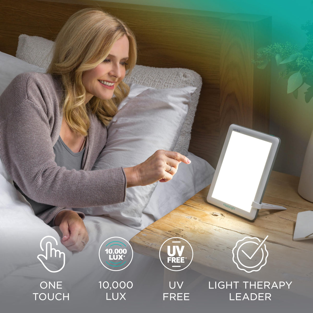 Verilux HappyLight Lucent - One-Touch Light Therapy Lamp with 10,000 Lux, UV-Free, LED Bright White Light &amp; Detachable Stand for Boosting Mood &amp; Improving Sleep