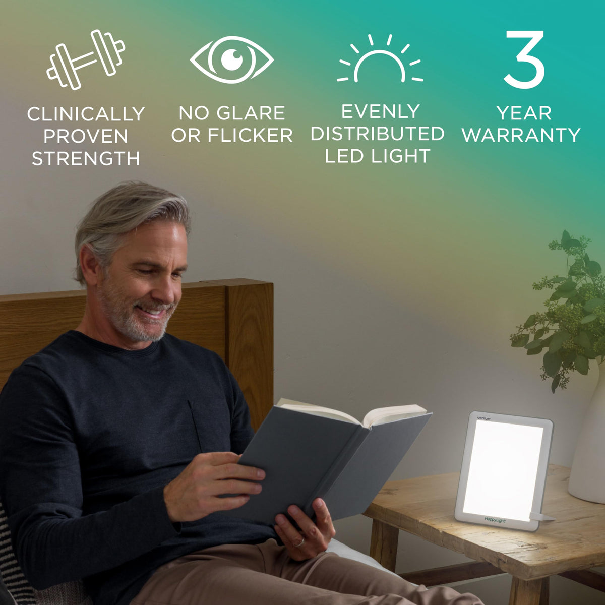 Verilux HappyLight Lucent - One-Touch Light Therapy Lamp with 10,000 Lux, UV-Free, LED Bright White Light &amp; Detachable Stand for Boosting Mood &amp; Improving Sleep