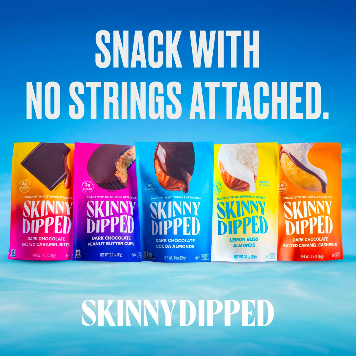 SkinnyDipped Dark Chocolate Peppermint Almonds, Healthy Snack, Plant Protein, Gluten Free, 3.5 oz Resealable Bags, Pack of 5