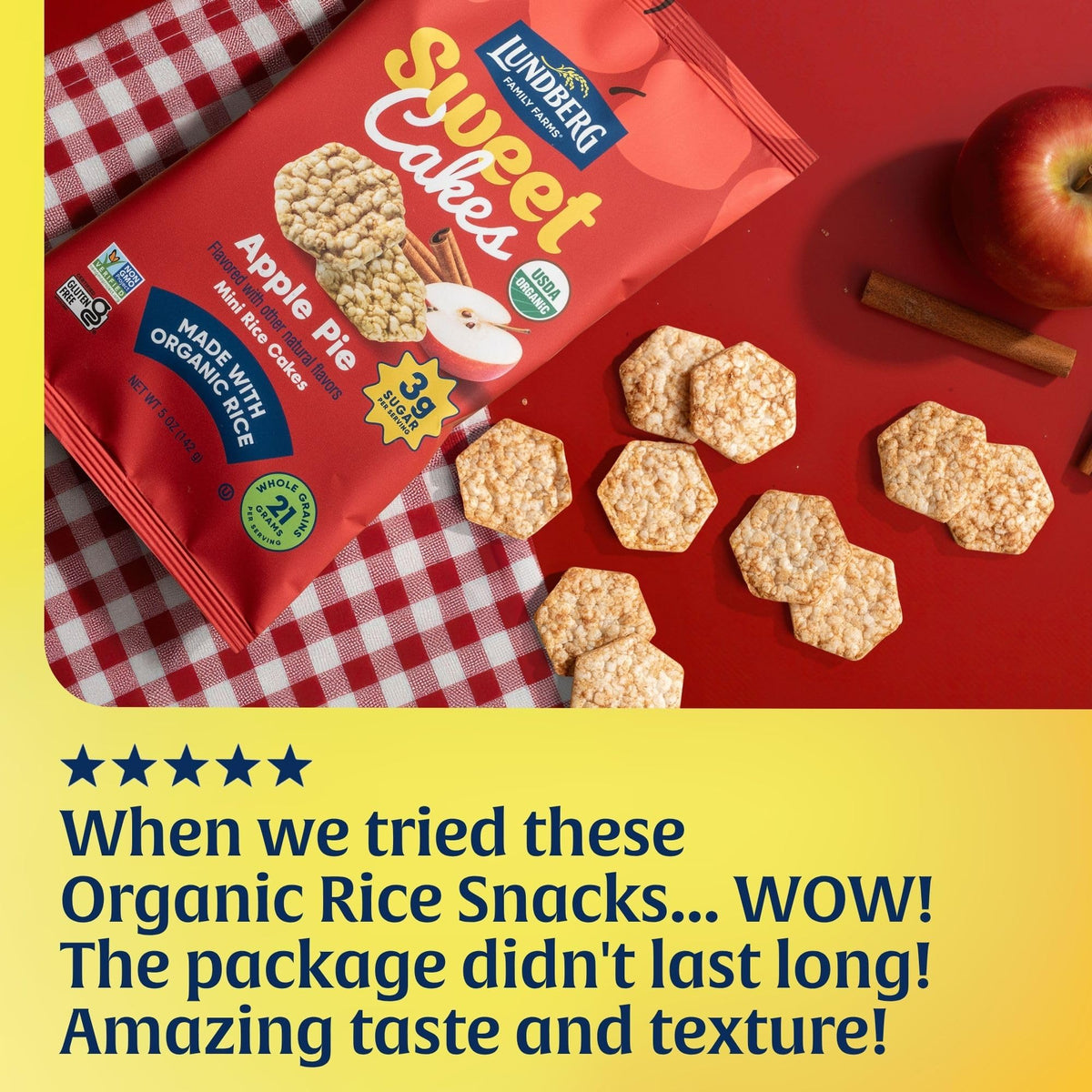 Lundberg Sweet Cakes Apple Pie | Mini Rice Cakes | 5oz Bag