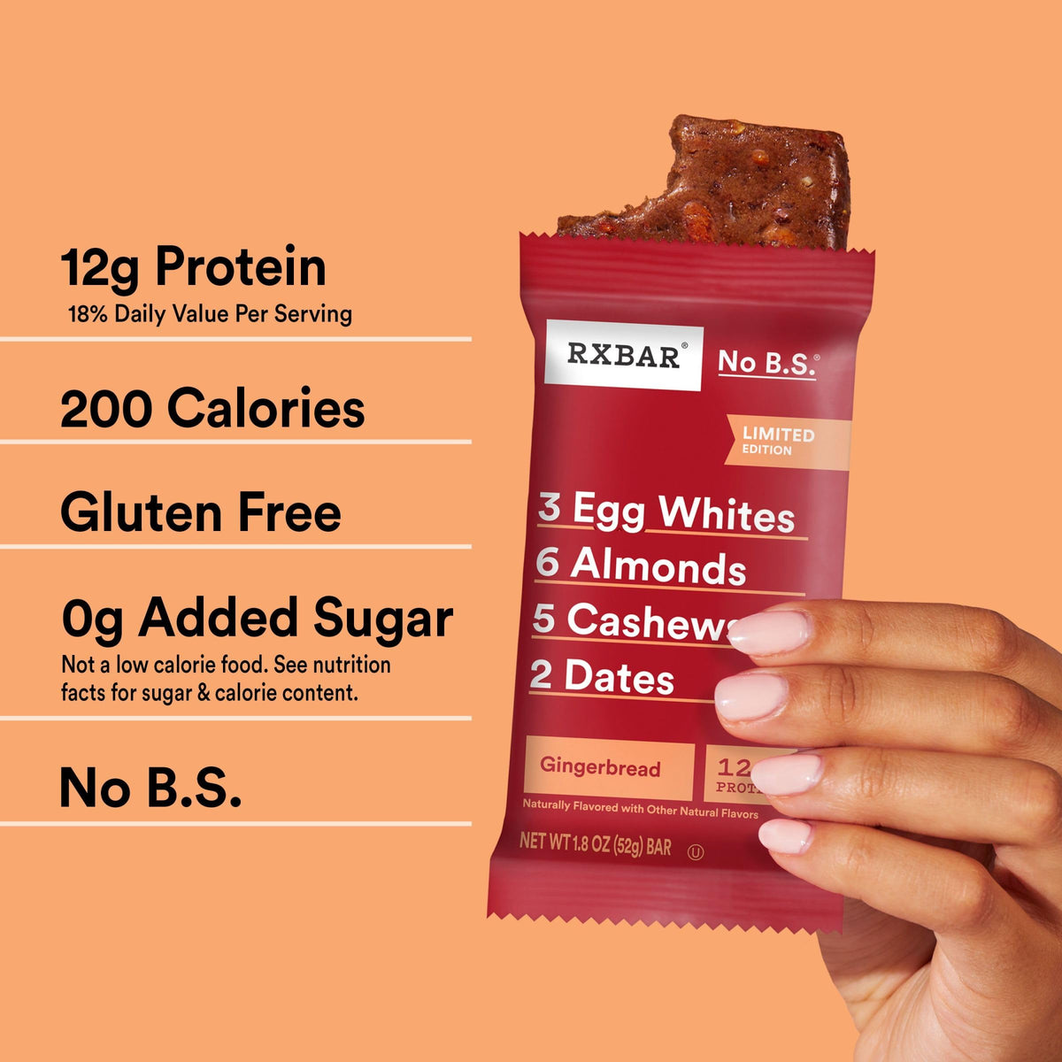 RXBAR Protein Bars, Protein Snack, Snack Bars, Gingerbread, 22oz Box (12 Bars)