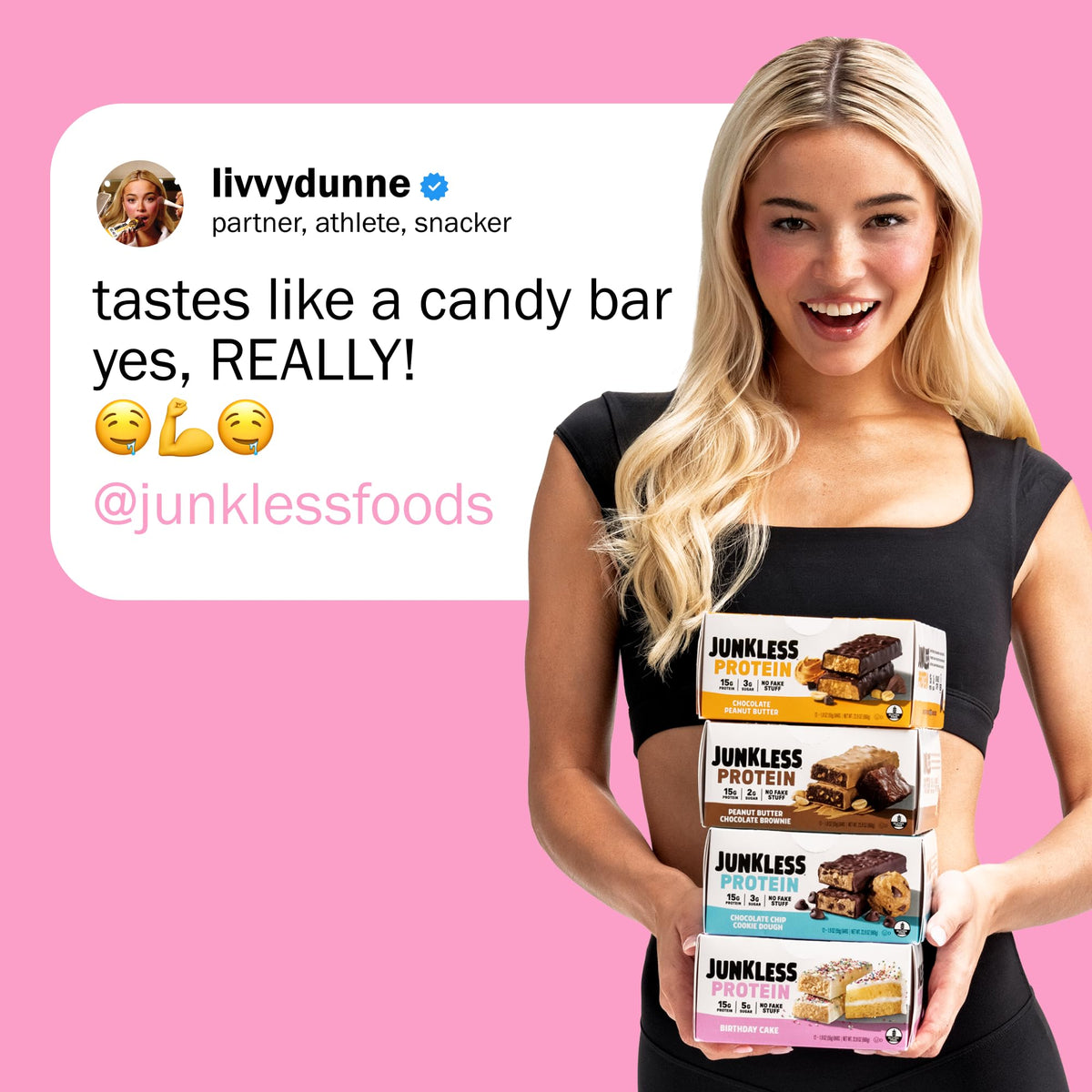 JUNKLESS Birthday Cake Protein Bars | 15g Protein, Low Sugar, High Fiber, Gluten Free | Healthy Snack for Kids & Adults | 12 Bars