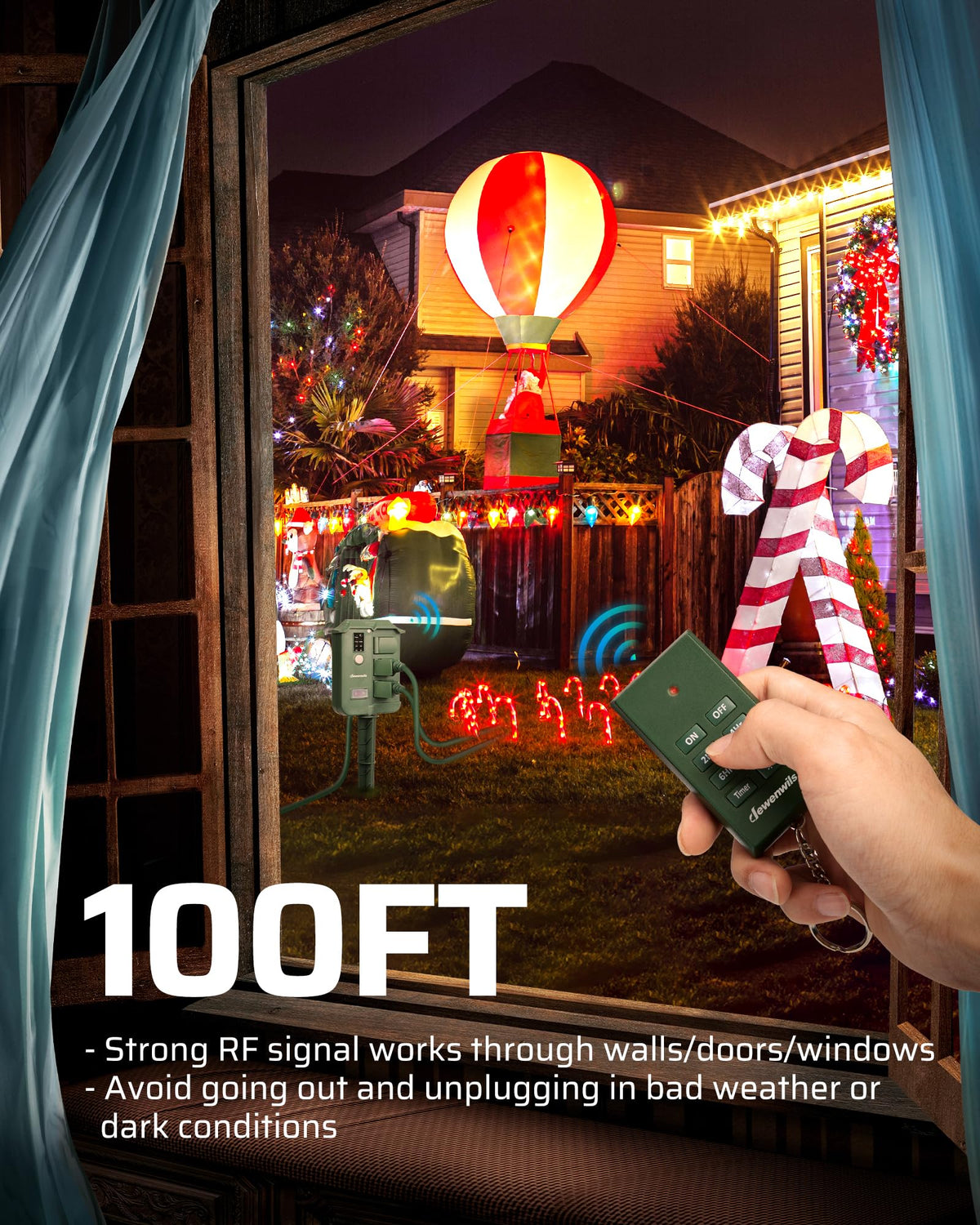 DEWENWILS Outdoor Power Stake Timer for Yard Garden Christmas Decoration Lights, Waterproof, 6 Grounded Outlets,100FT Wireless Remote Control, 6FT Extension Cord, Photocell Dusk to Dawn, UL Listed