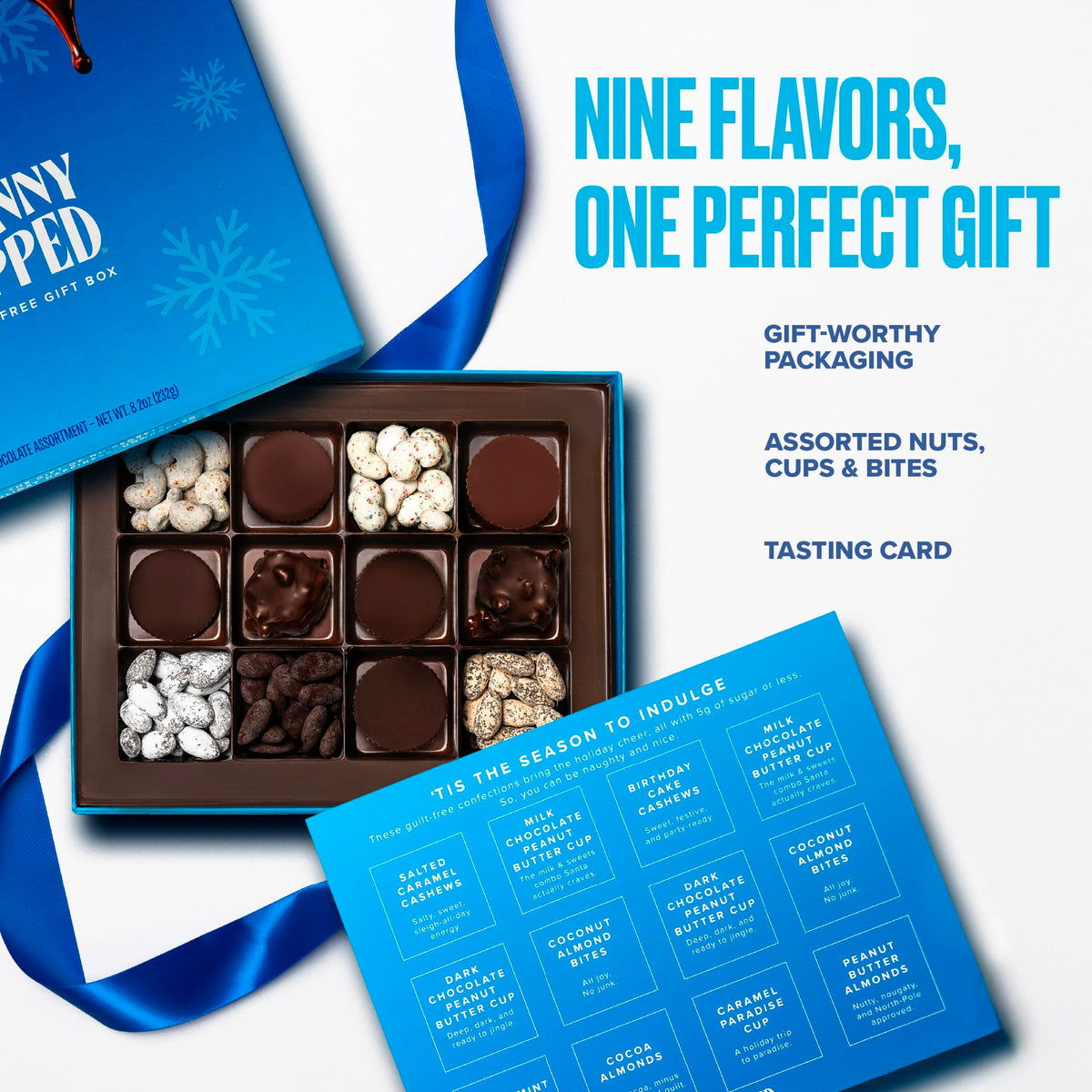 SkinnyDipped Cups & Bites | Low Sugar, Low Carb, Keto Friendly & Gluten Free | Holiday Gift Box – Assorted Chocolate & Nut Variety Pack