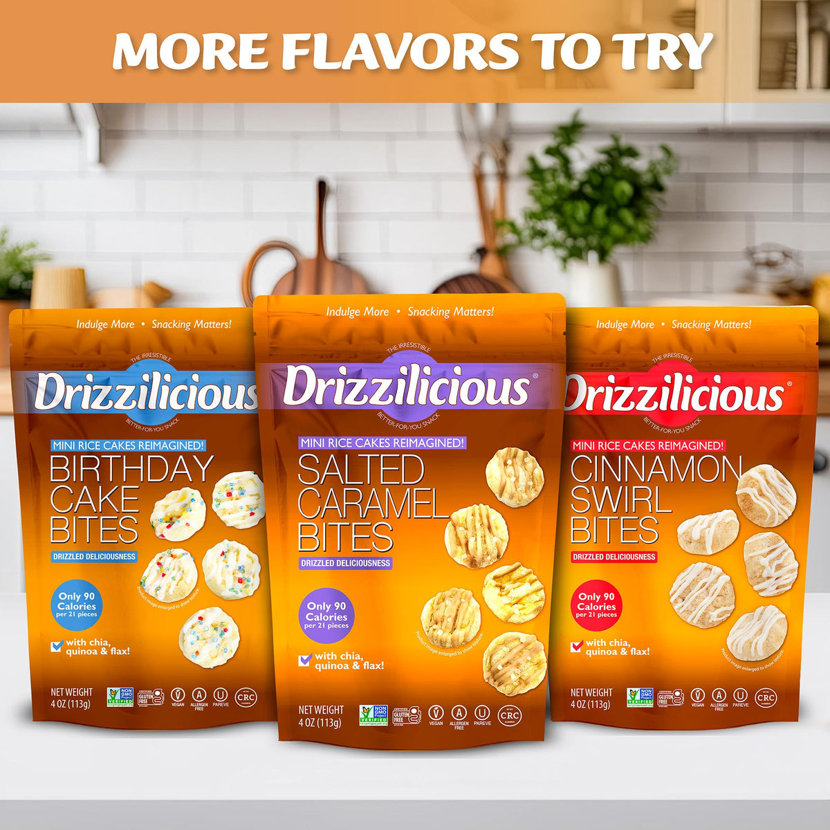 Drizzilicious Mini Flavored Rice Cakes - Rice Crisps, Healthy Snack for Adults and Kids, Vegan, Gluten Free Snack, Only 90 Calories Per 21 Pieces - Pumpkin Spice - 4 oz (Pack of 2)