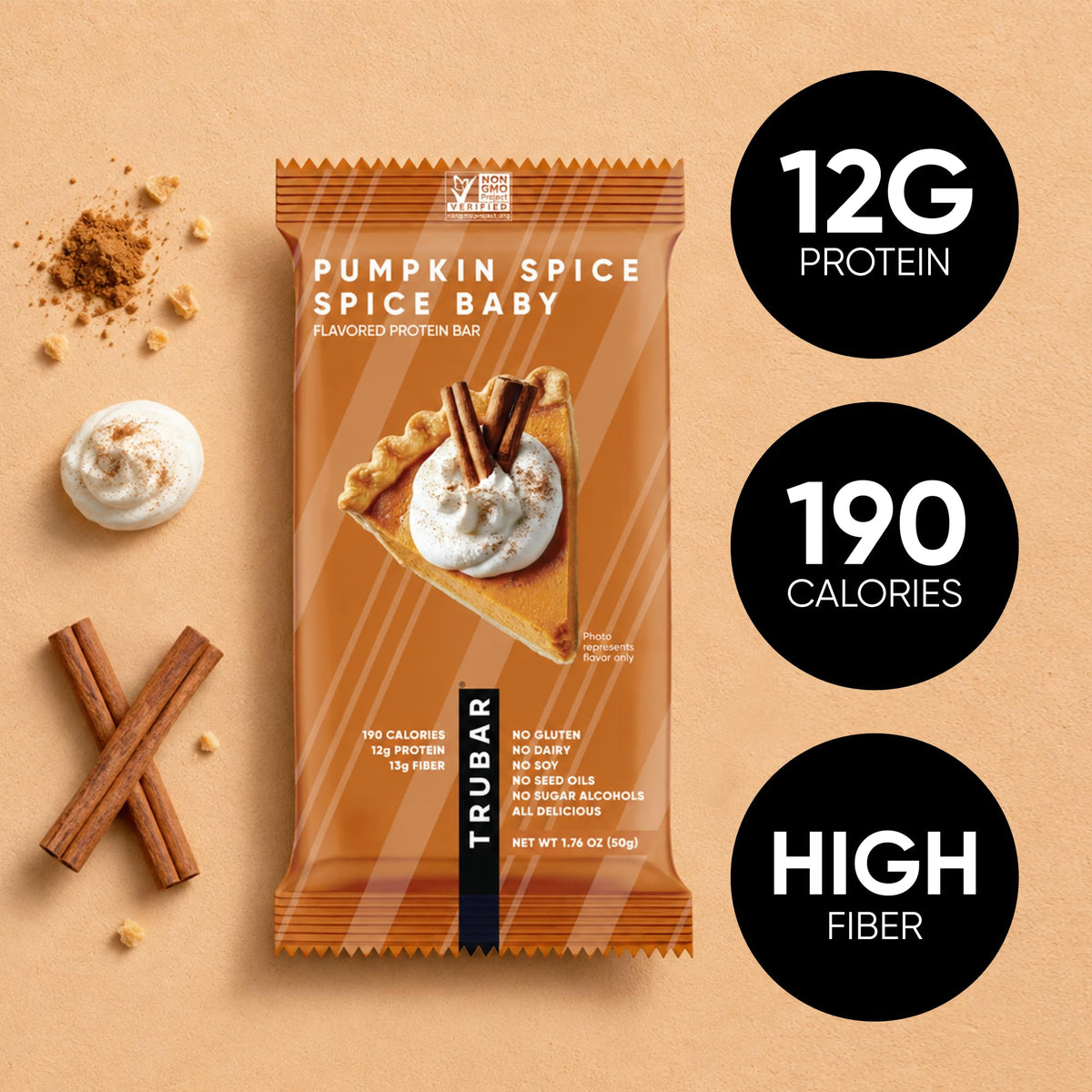 TRUBAR Vegan Protein Bar, Spice, Spice Baby, Plant Based, 12ct