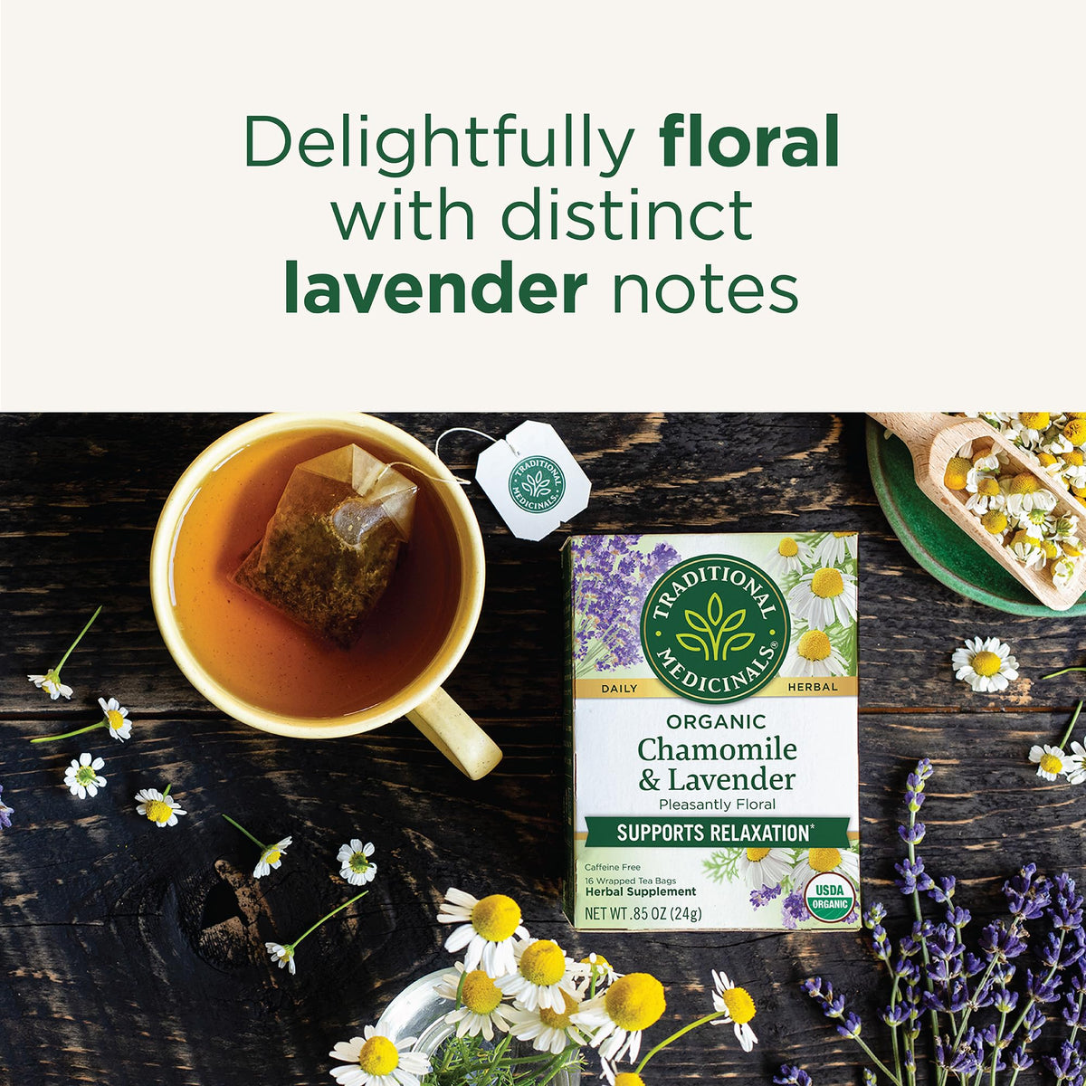 Traditional Medicinals Tea, Organic Chamomile &amp; Lavender, Stress Relief, 16 Tea Bags