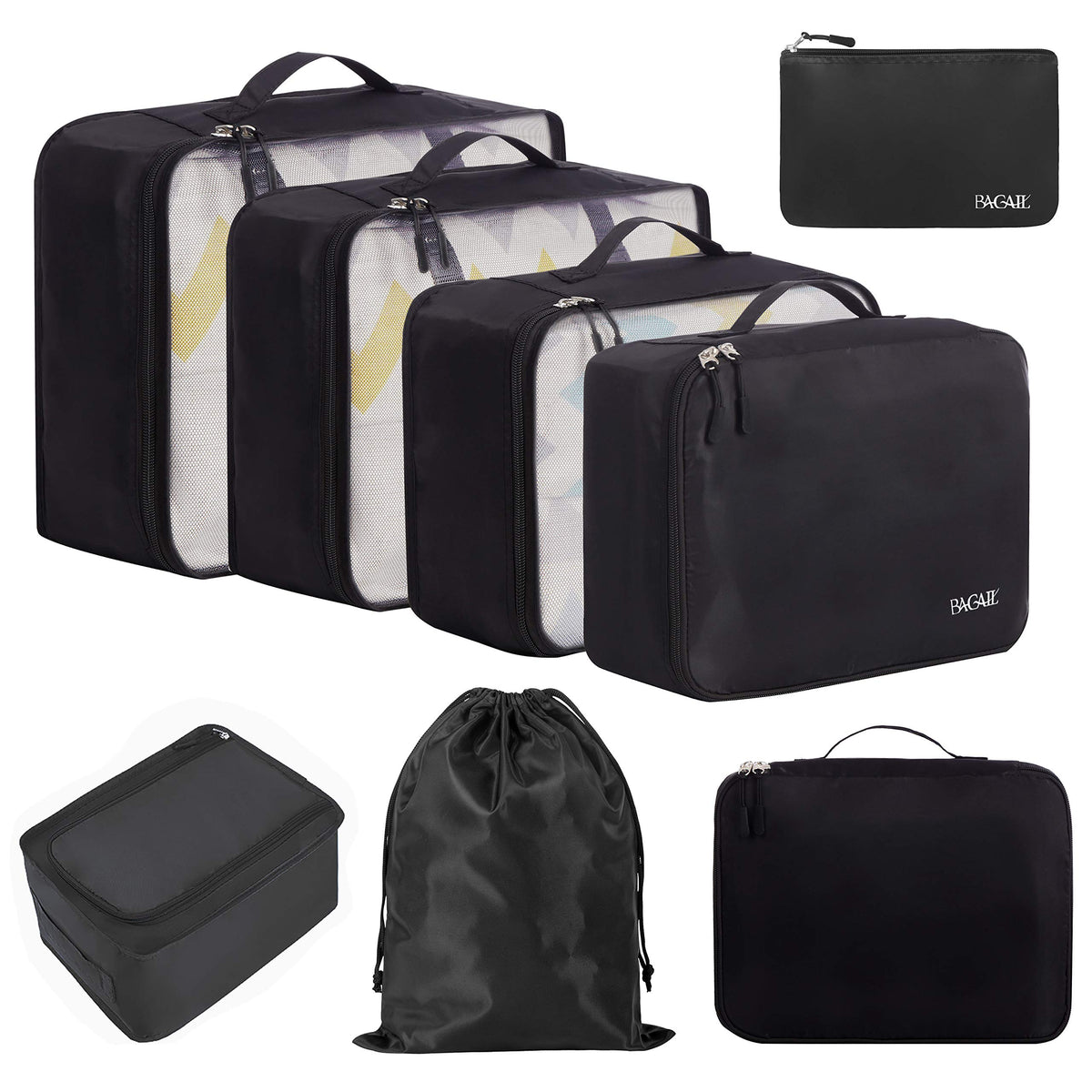 BAGAIL 8 Set Packing Cubes Luggage Packing Organizers for Travel Accessories (Jet Black)