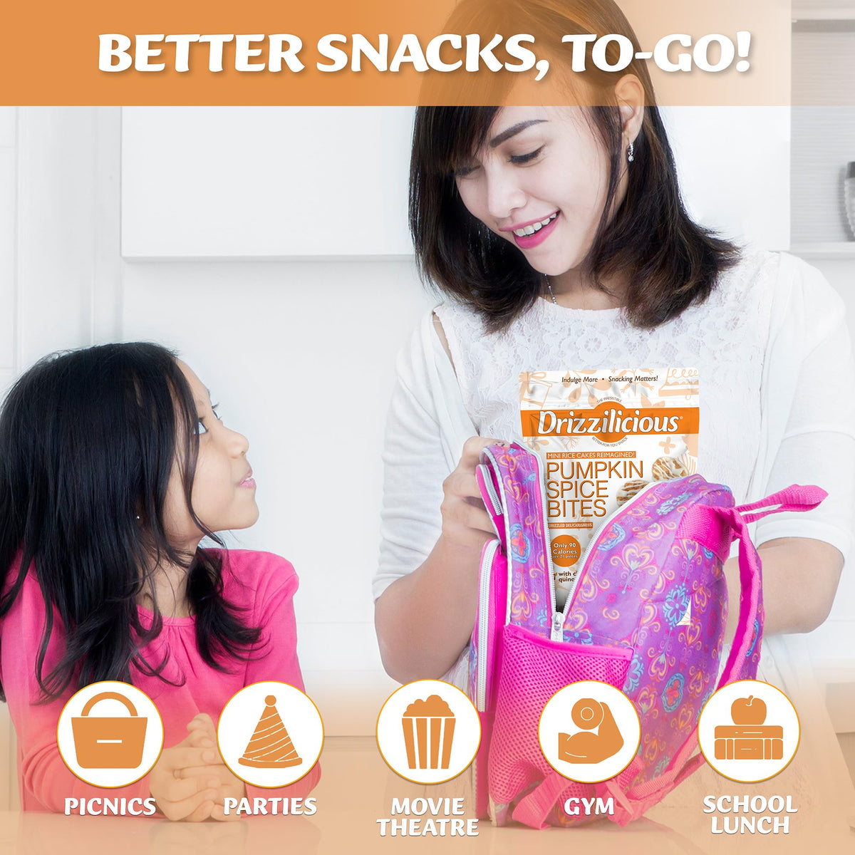 Drizzilicious Mini Flavored Rice Cakes - Rice Crisps, Healthy Snack for Adults and Kids, Vegan, Gluten Free Snack, Only 90 Calories Per 21 Pieces - Pumpkin Spice - 4 oz (Pack of 2)