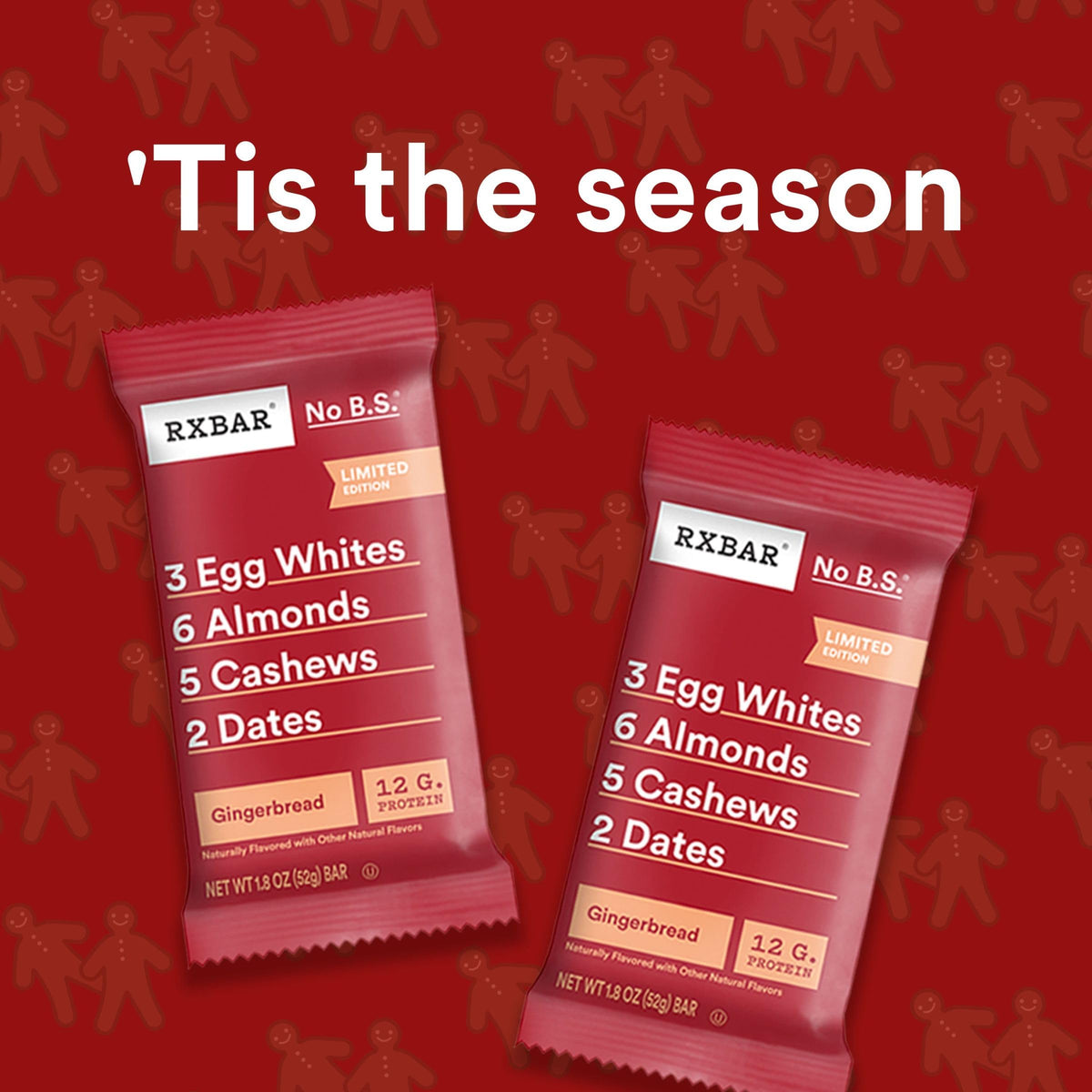 RXBAR Protein Bars, Protein Snack, Snack Bars, Gingerbread, 22oz Box (12 Bars)