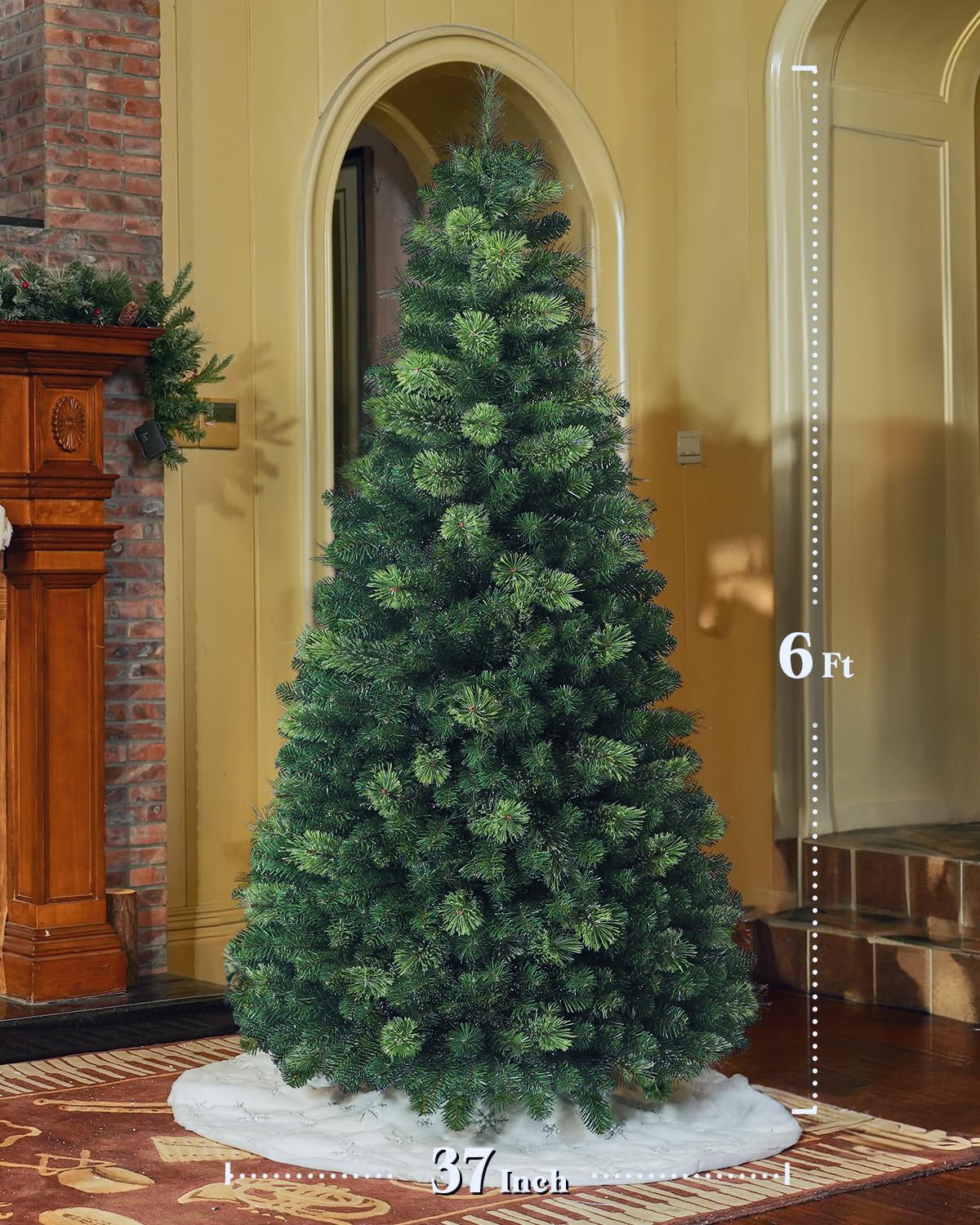 OasisCraft 6 FT Christmas Tree Prelit Pop Up, Artificial Pine Tree with 200 Lights, Green Christmas Tree with Flocked Pine Needle, Easy to Assemble