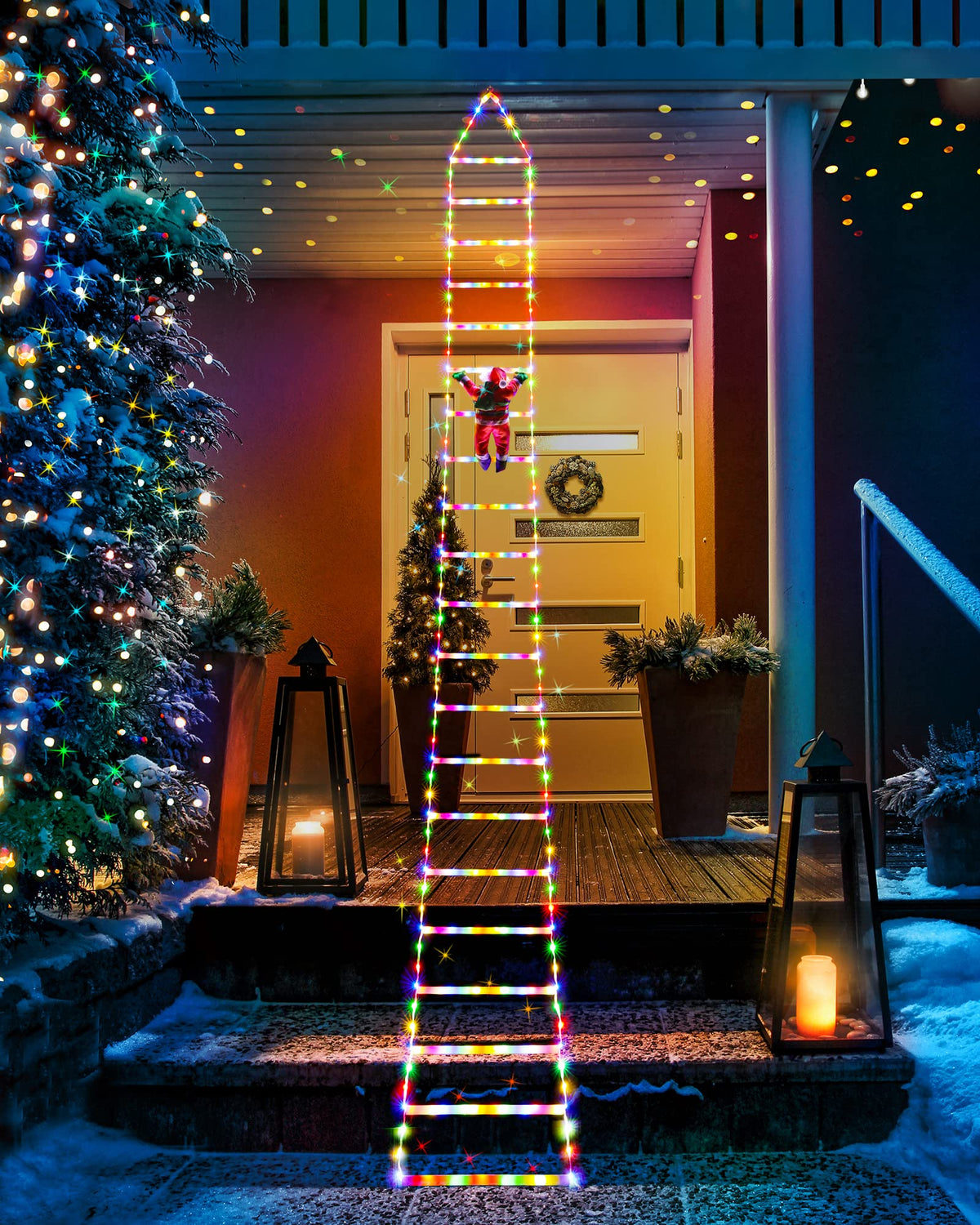 Toodour LED Christmas Lights - 10ft Christmas Decorative Ladder Lights with Santa Claus, Christmas Decorations Lights for Indoor Outdoor, Window, Garden, Home, Wall, Xmas Tree Decor (Multicolor)