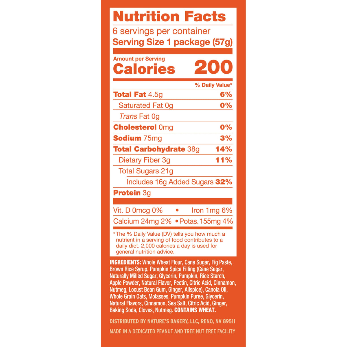 Nature's Bakery Whole Wheat Pumpkin Spice Fig Bars, 2 oz Snack Bars (36 Ct), Plant-Based, Vegan, Non-GMO