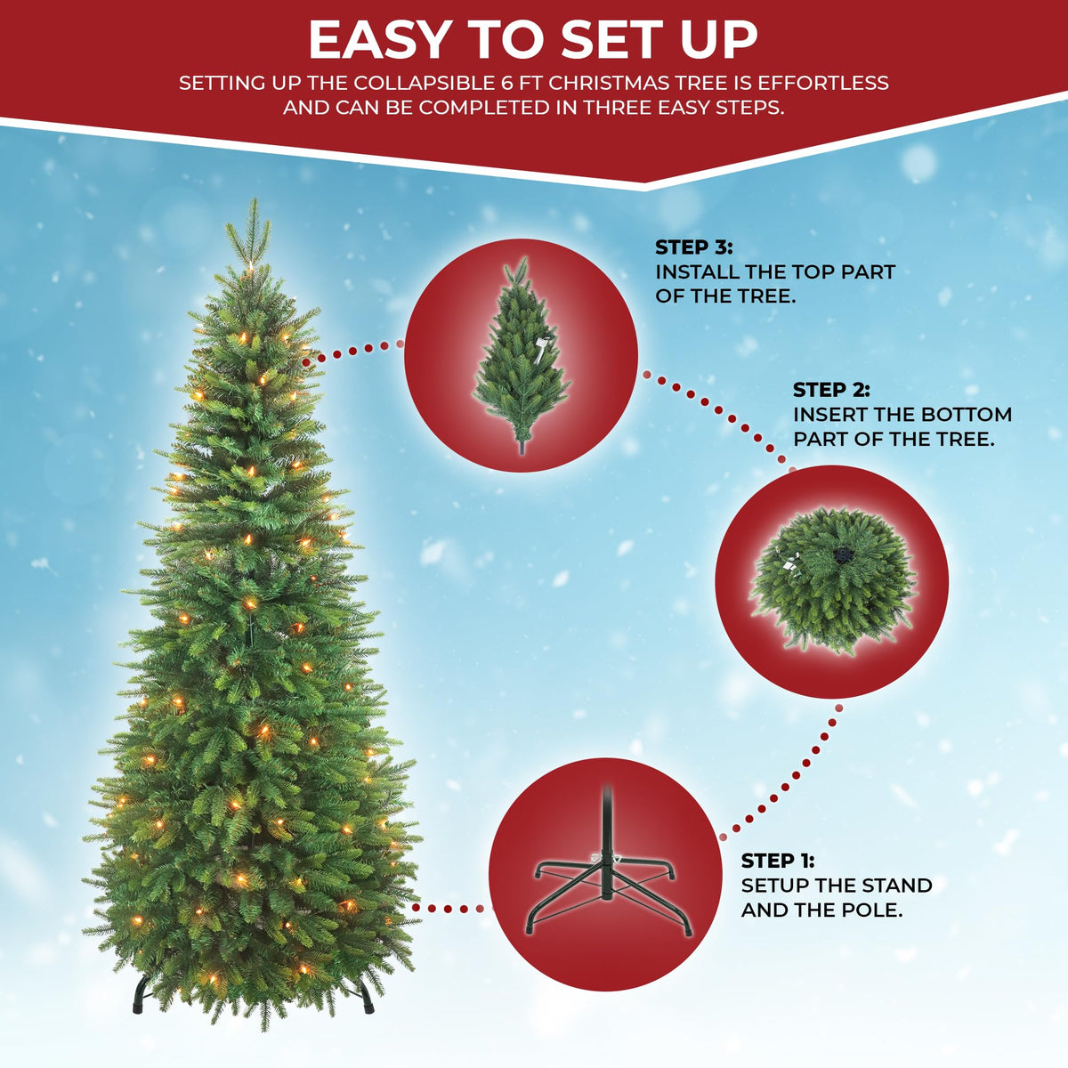 6Ft Pop Up Christmas Tree - Pre-lit Collapsible Tree with 680 Branch Tips and 105 Clear UL Lights