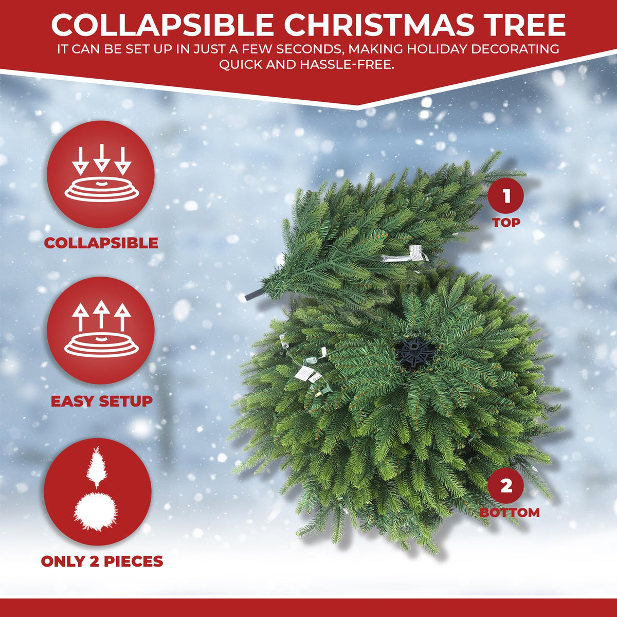6Ft Pop Up Christmas Tree - Pre-lit Collapsible Tree with 680 Branch Tips and 105 Clear UL Lights