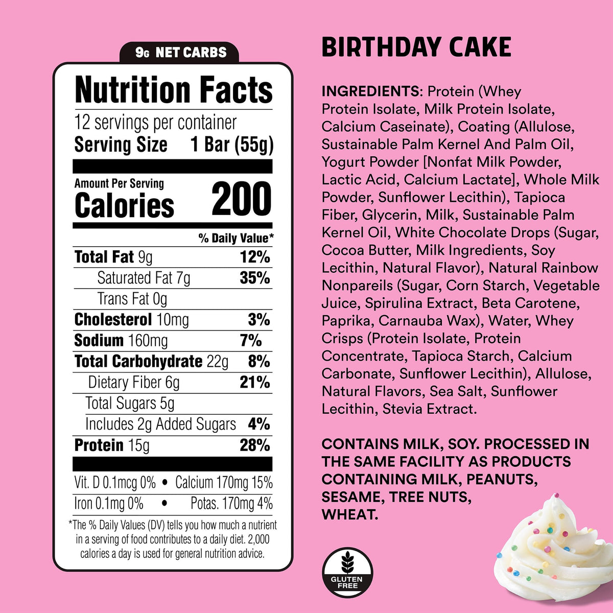 JUNKLESS Birthday Cake Protein Bars | 15g Protein, Low Sugar, High Fiber, Gluten Free | Healthy Snack for Kids & Adults | 12 Bars